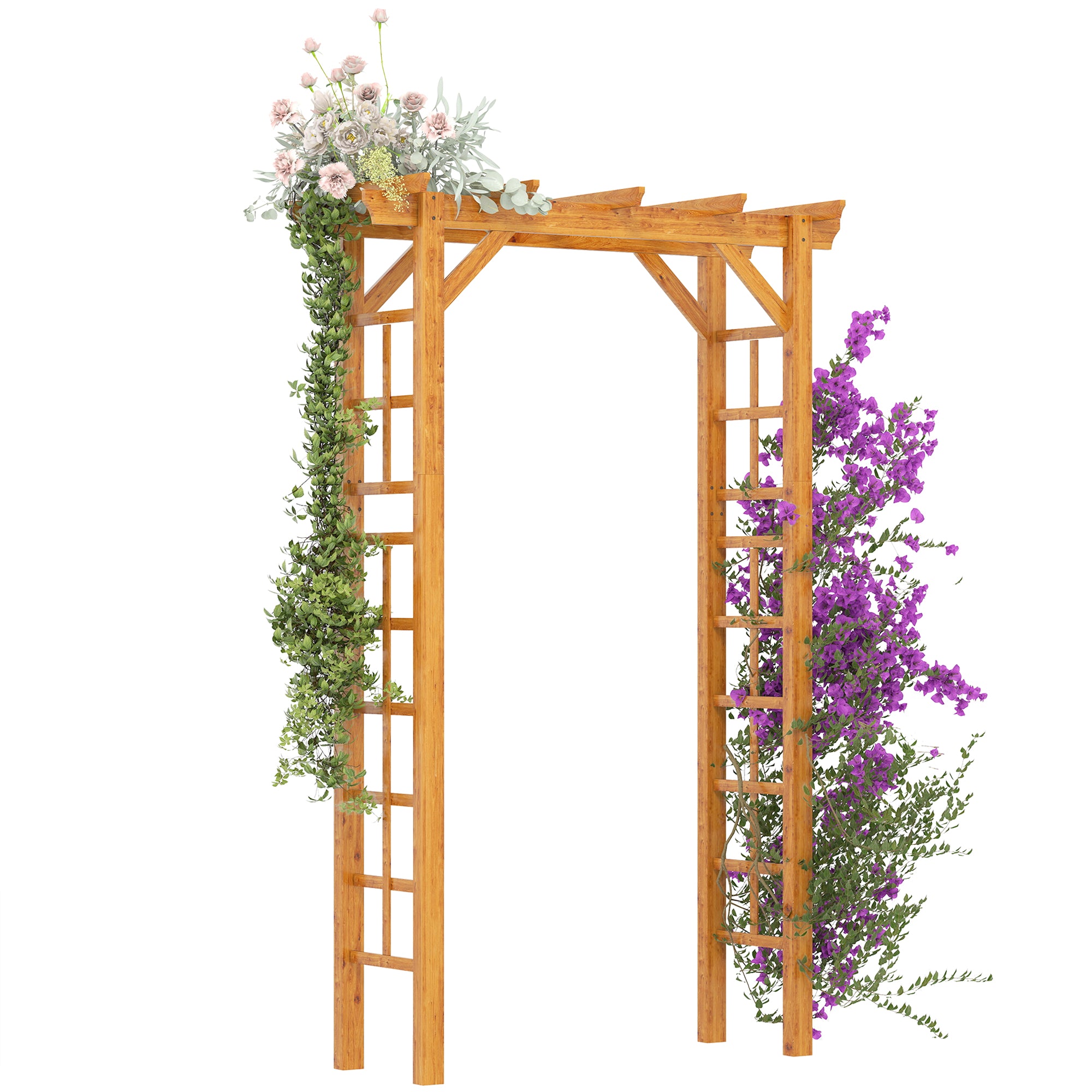 85" Wooden Garden Arbor for Wedding and Ceremony, Outdoor Garden Arch Trellis for Climbing Vines, Fir Wood, Orange - Orange