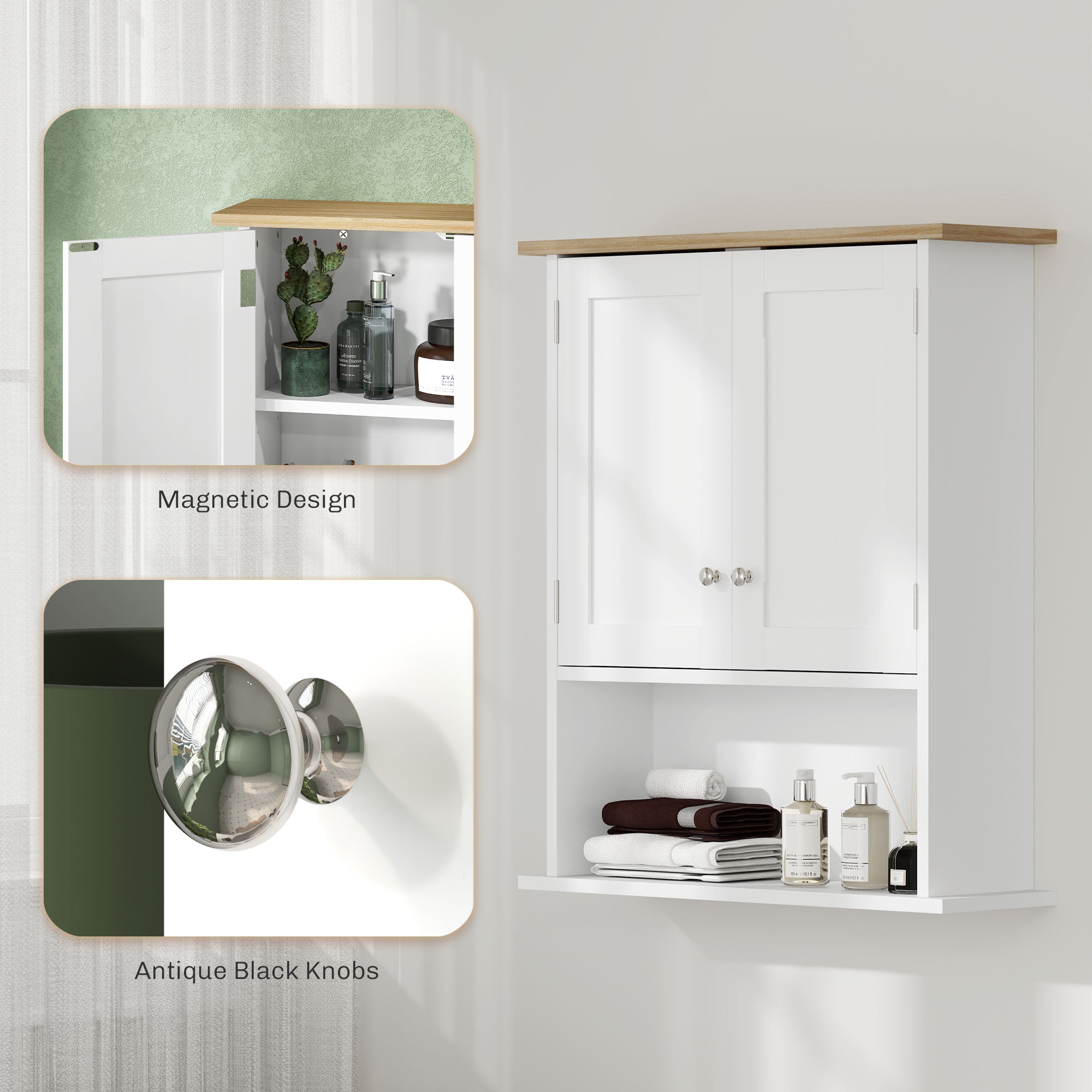 Wall Mounted Bathroom Cabinet, Modern Bathroom Wall Cabinet with 2 Doors and Adjustable Shelf, White
