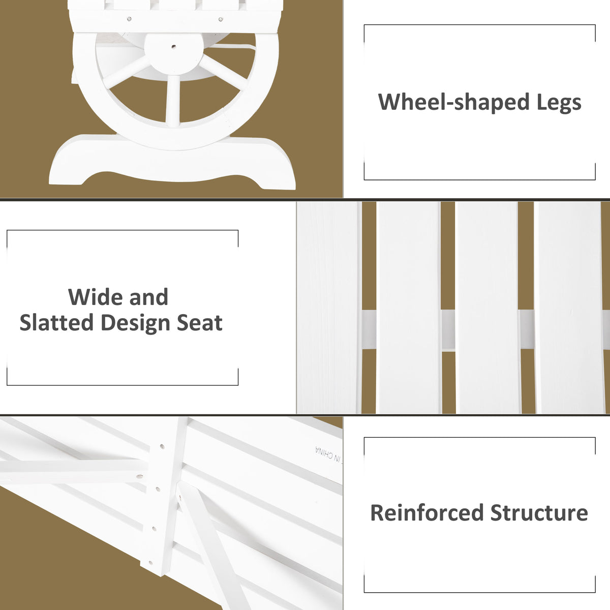 2-Person Wooden Garden Bench, Outdoor Wagon Wheel Porch Bench for Backyard Garden, Support 550 LBS, Rustic Country Style Patio Furniture, White