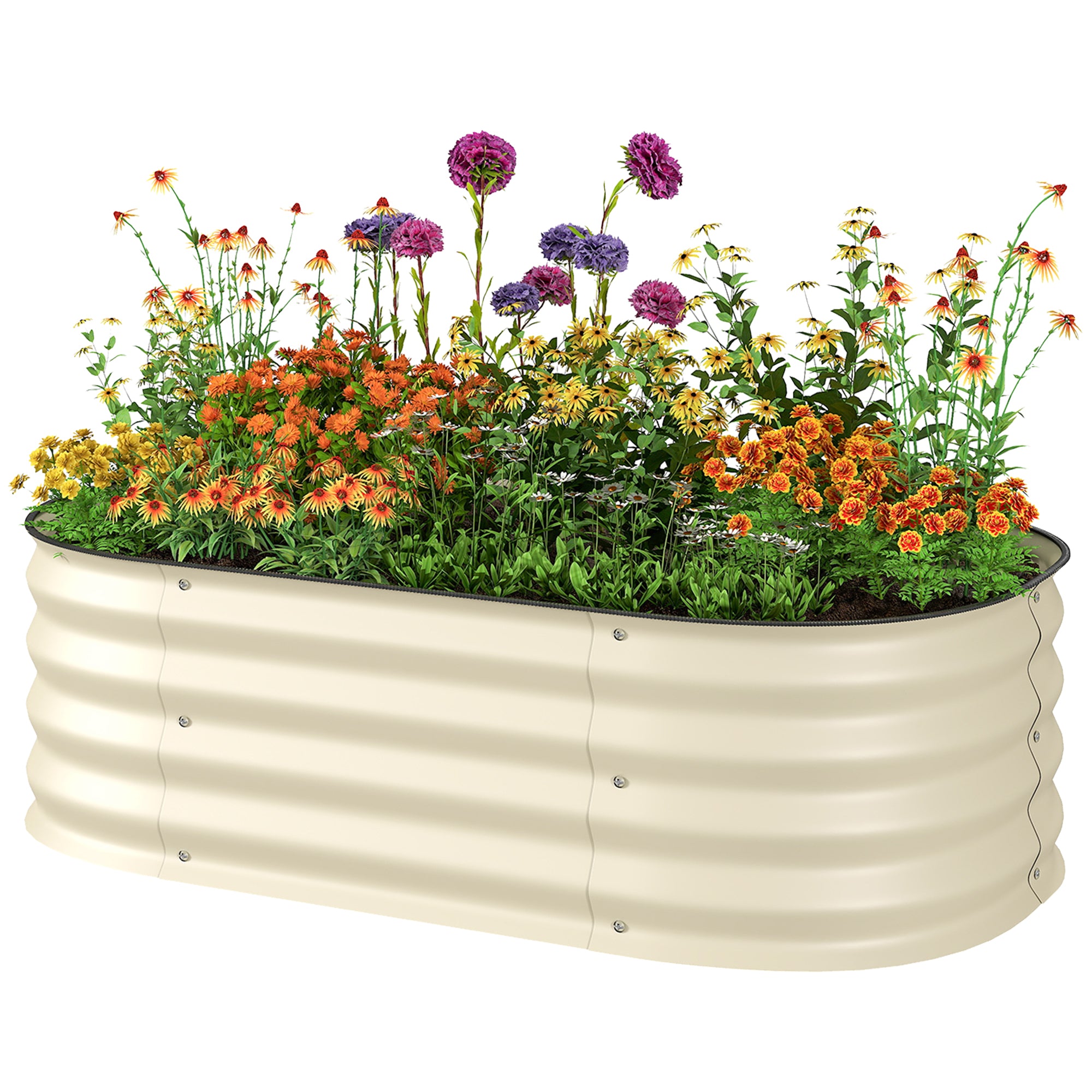 3.4' x 2' x 1' Galvanized Raised Garden Bed Kit, Metal Planter Box with Safety Edging, Cream - Cream White