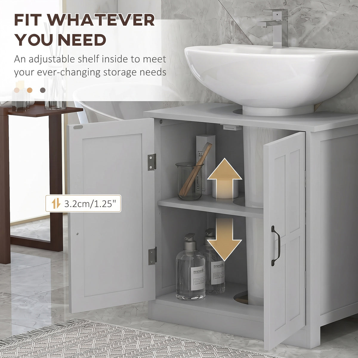 Bathroom Sink Cabinet, Pedestal Sink Cabinet with Adjustable Shelf, Gray