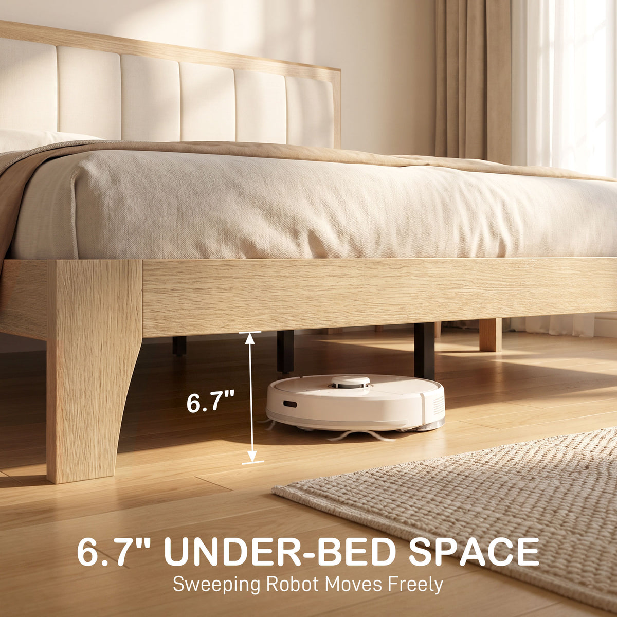 Full Bed Frame with Headboard Full Size Platform Bed Frame with Wooden Slats No Box Spring Needed Easy Assembly Oak