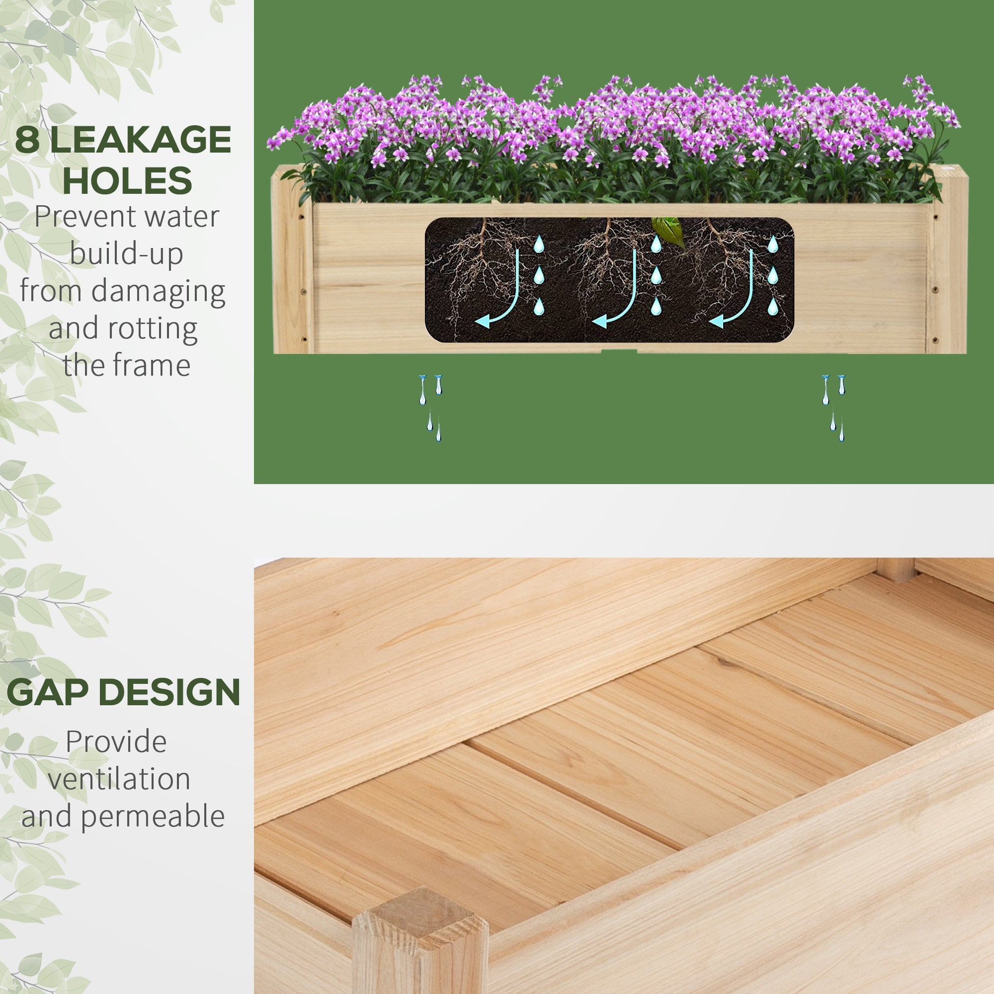 Raised Garden Bed, 2-Tier Wood Planter Stand Plant Grow Box, 34"x34"x28" - Natural - Image 5