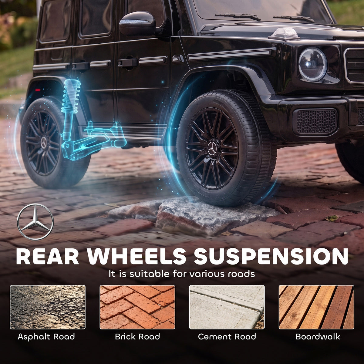 Licensed Mercedes-Benz G580 12V Kids Ride On Car with Remote, Soft Start, Headlights, Seat Belt, Music, USB, Horn, Black