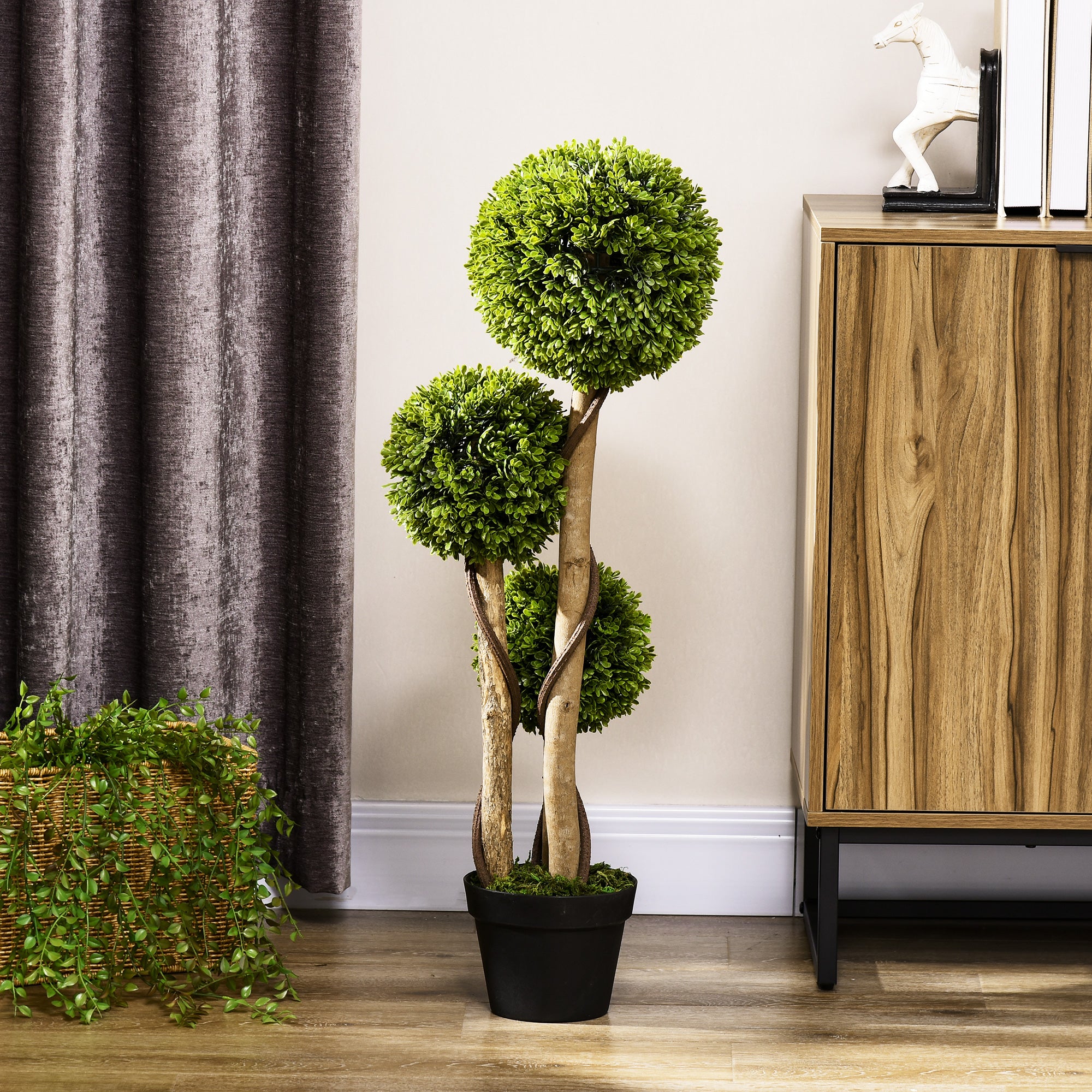 35.5" Artificial Ball Boxwood Topiary Tree Fake Plant in Pot for Indoor Outdoor Living Room Decoration Light Green