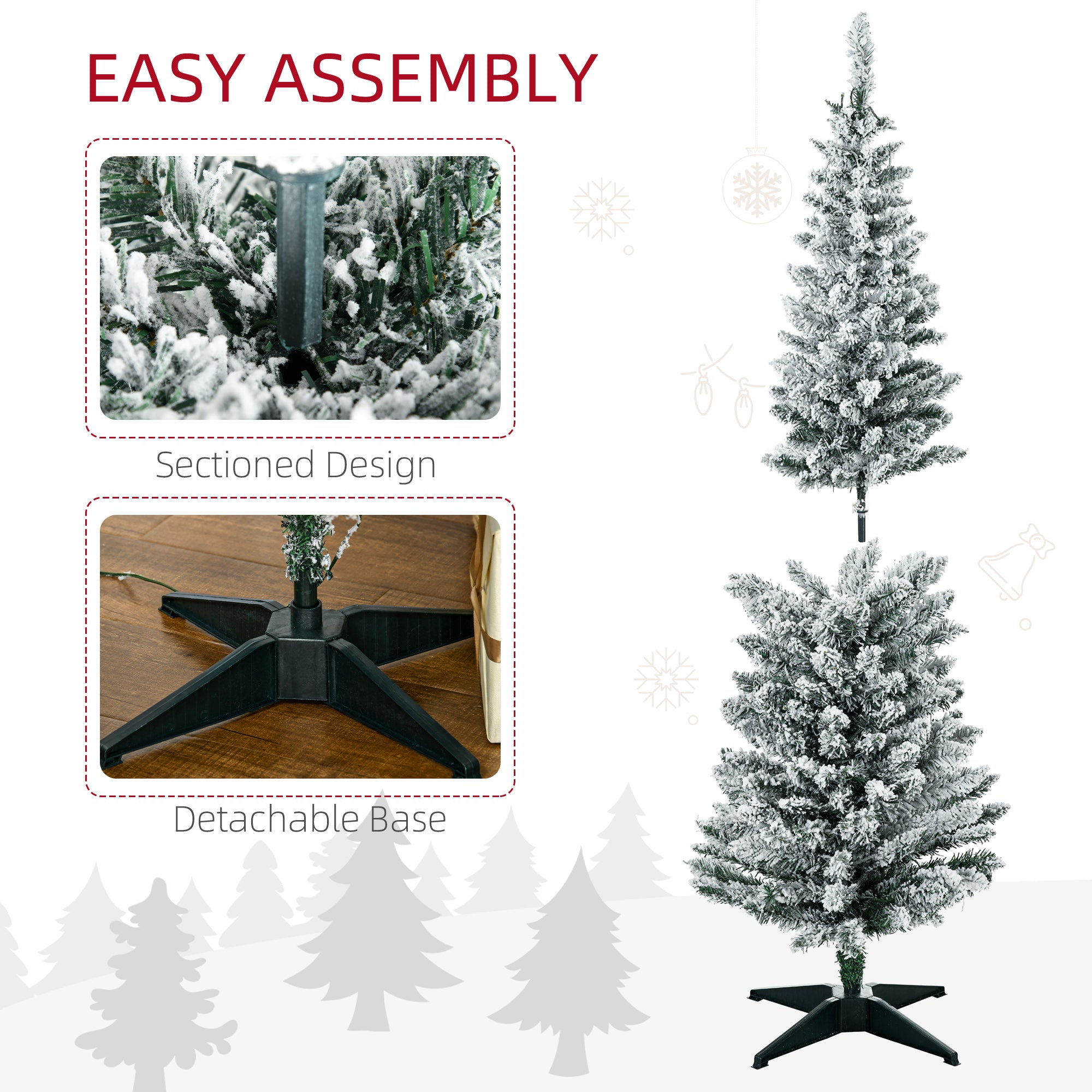 5ft Pencil Christmas Tree, Slim Artificial Christmas Tree with Realistic Branches and Warm White LED Lights, Green
