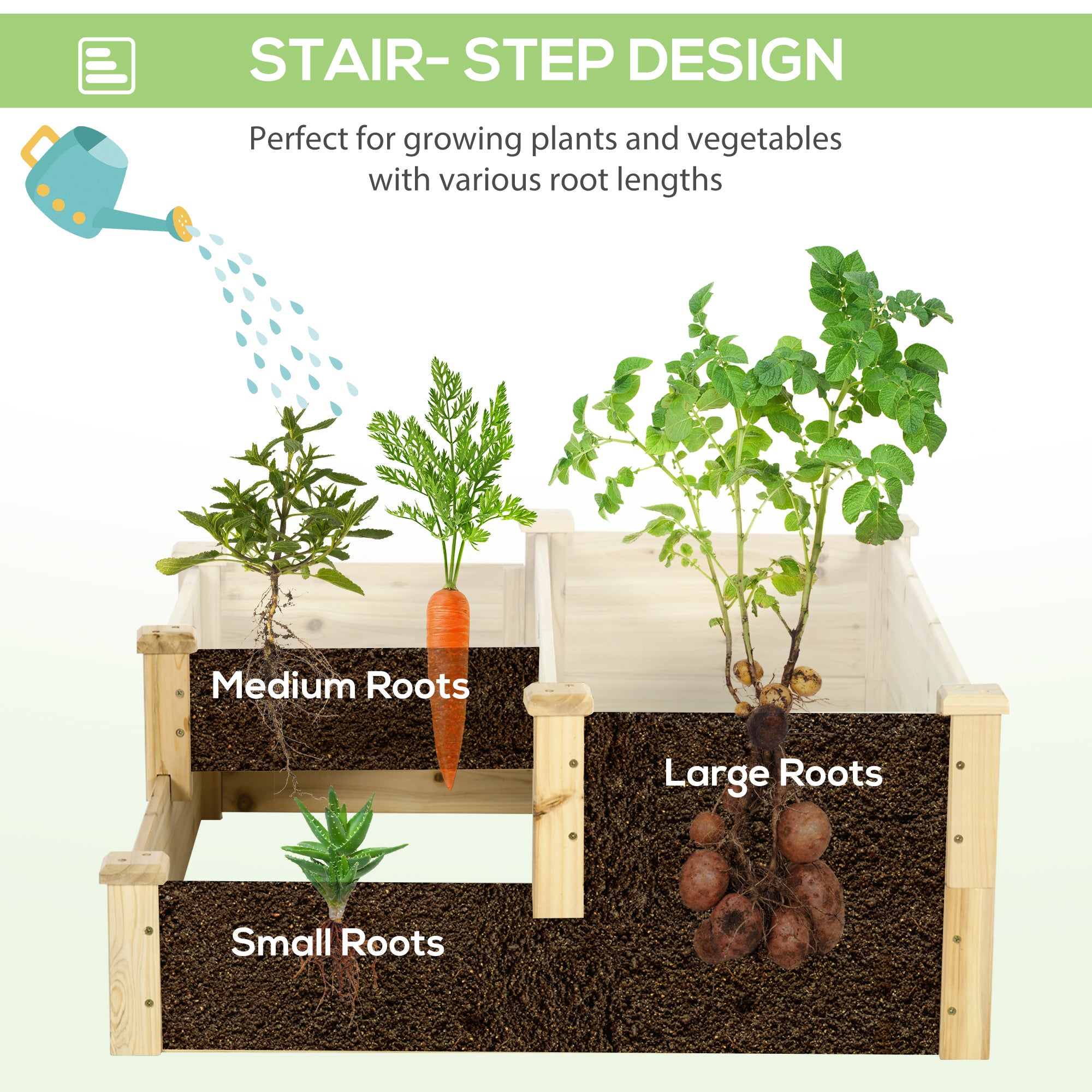 3 Tier Raised Flower Bed Outdoor Planter Box Wooden Garden Bed, Open Bottom for Plants, 42.5"x34.75"x14.25", Natural - Natural Wood - Image 6