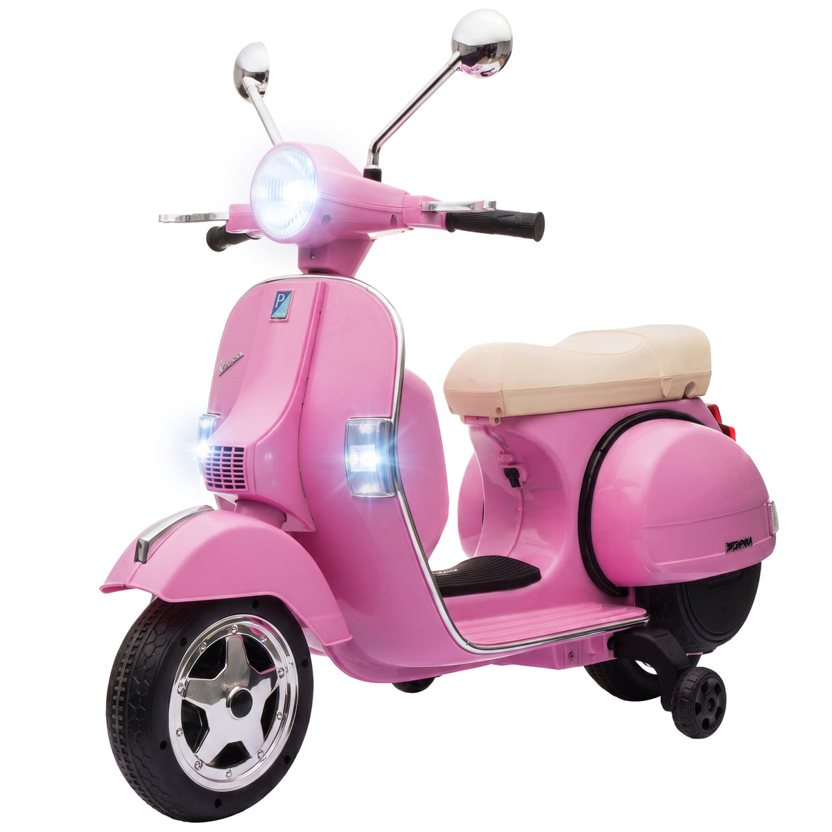 12V Kid Motorcycle, Electric Motorbike with Training Wheels, Rear Suspension, Steering Limitation for 3-6 Years, Pink