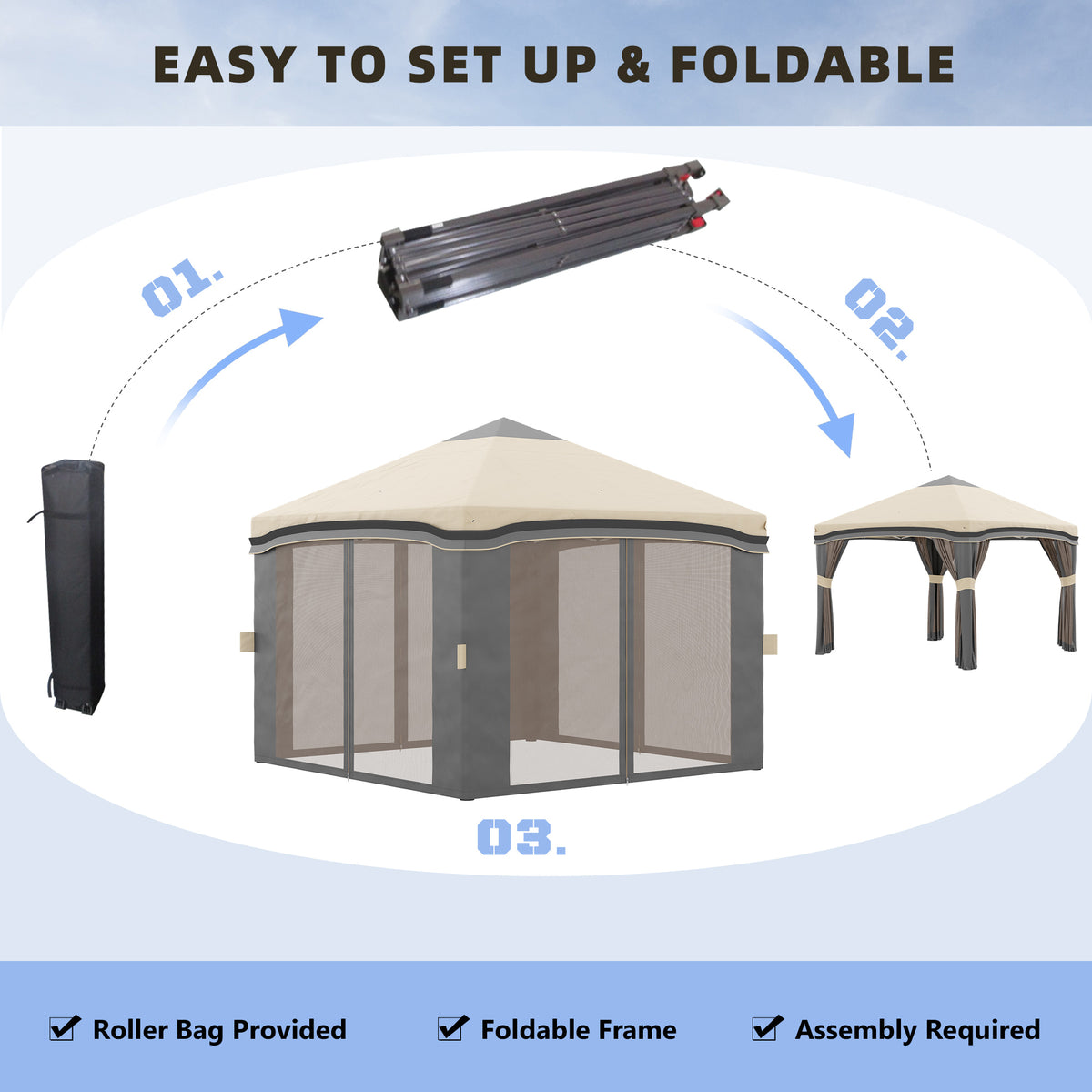 10' x 10' Pop Up Canopy Tent with Netting, Instant Tents for Parties, Height Adjustable, Beige
