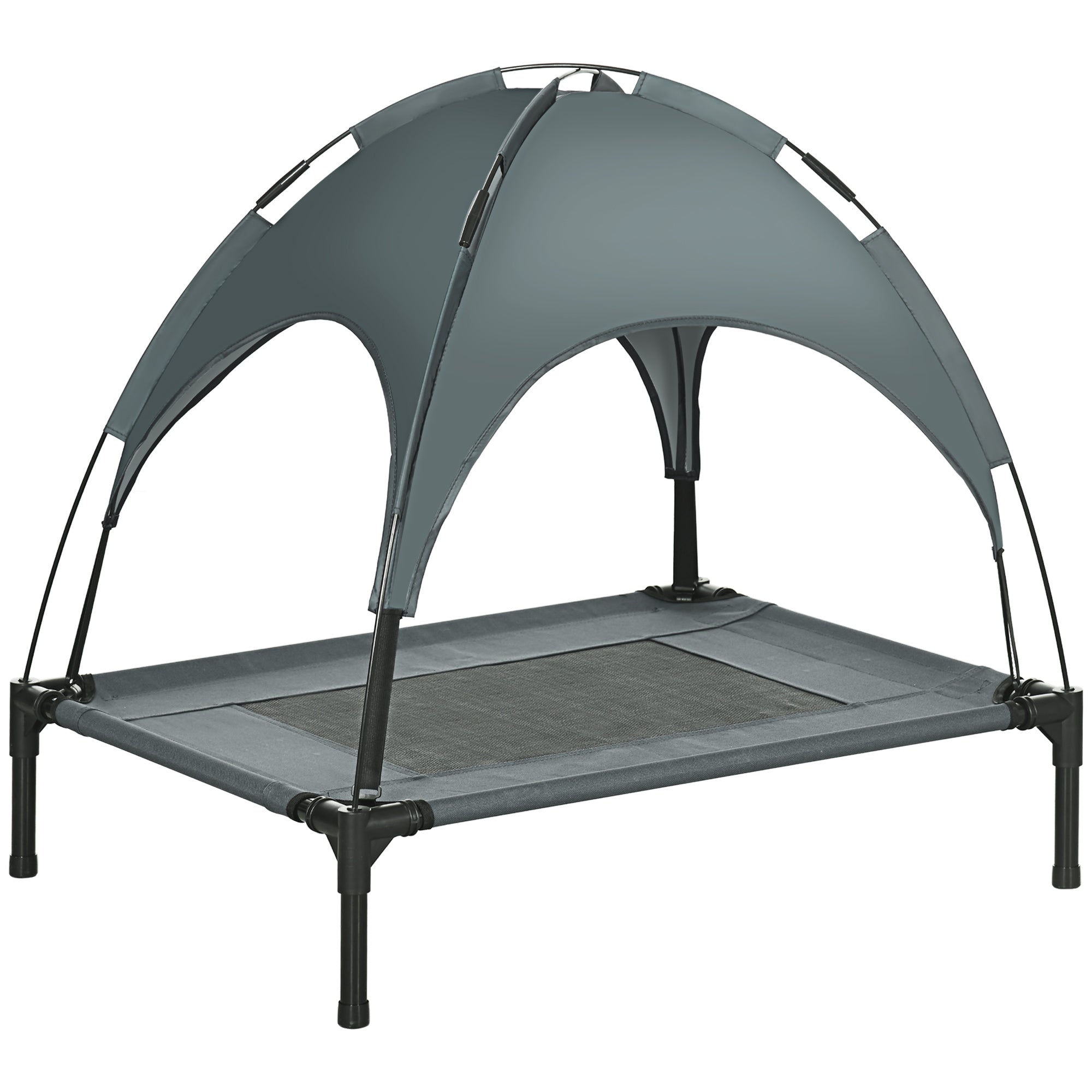 Elevated Dog Bed with Removable Canopy, Outdoor Dog Cot with UV Protection Canopy Shade, 30 inch Pet Bed for Camping, Gray - Grey