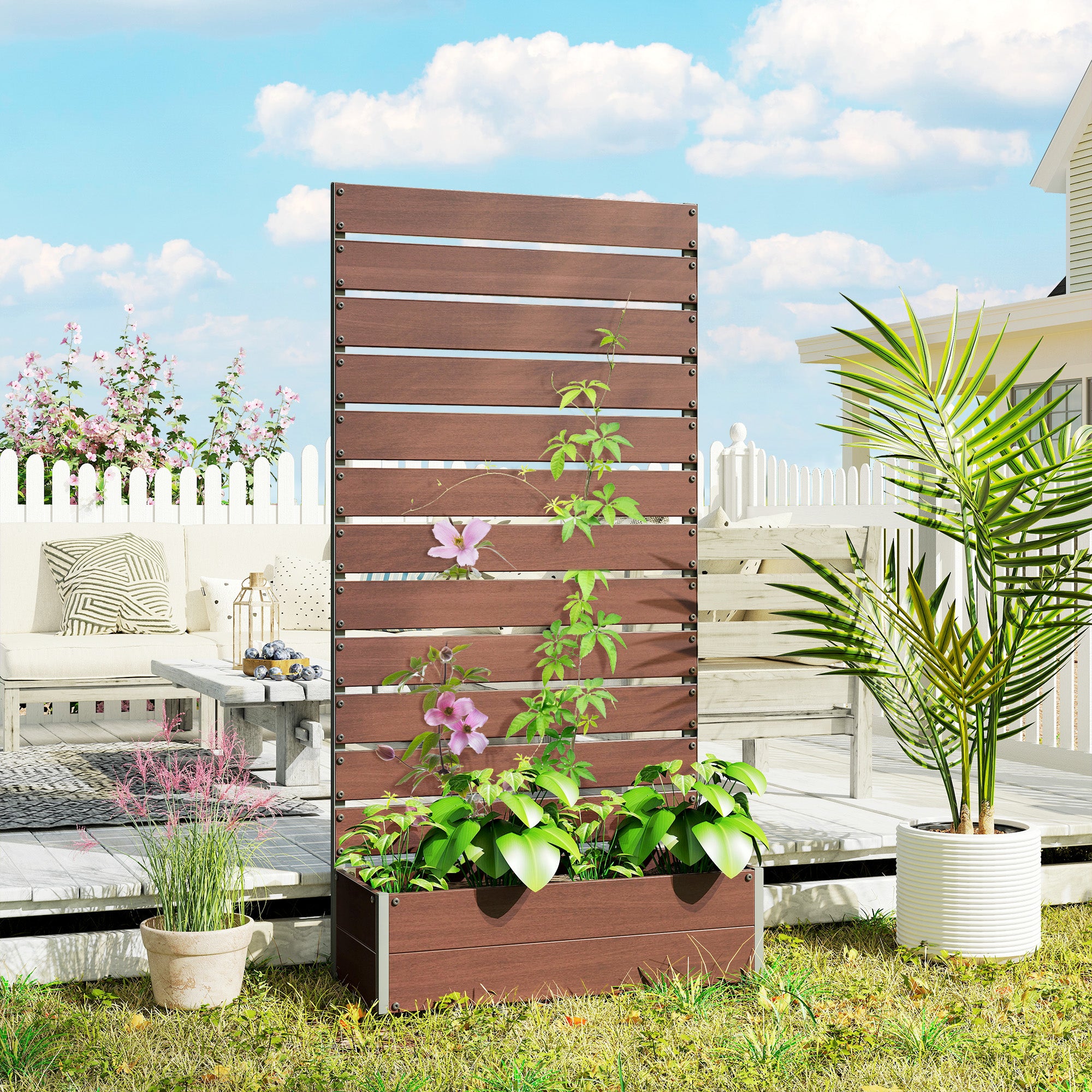 Trellis Planter for Climbing Plants, Raised Garden Bed with Trellis, Planter Box for Outdoor Garden, Light Brown - Light Brown - Image 2