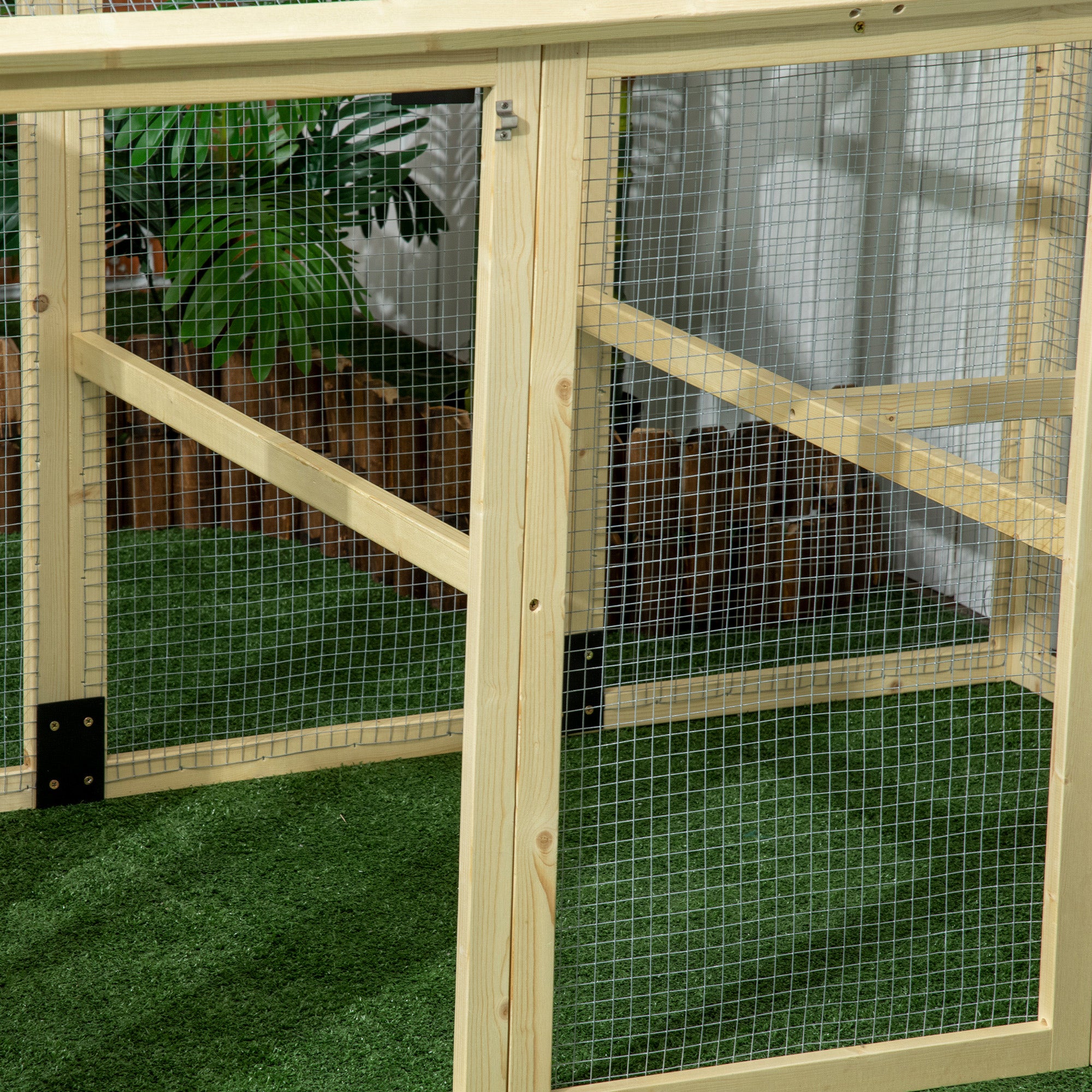 Wooden Chicken Run, Combinable Design with Perches, 4.6' x 2.8', Nature Wood - Natural Wood - Image 8