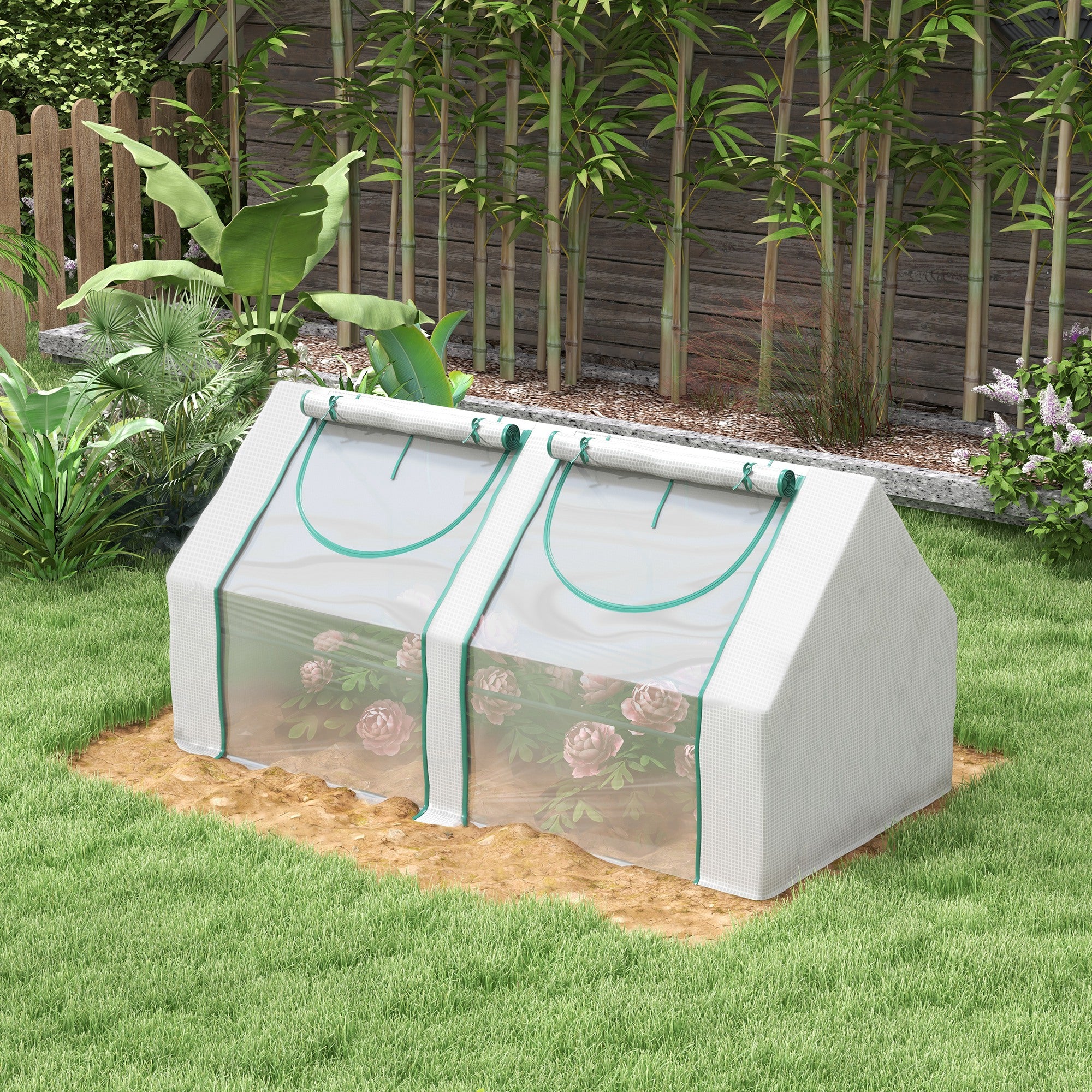 6' x 3' x 3' Portable Greenhouse, Garden Hot House with Two PE/PVC Covers and 2 Roll Up Windows, Clear - Clear - Image 2
