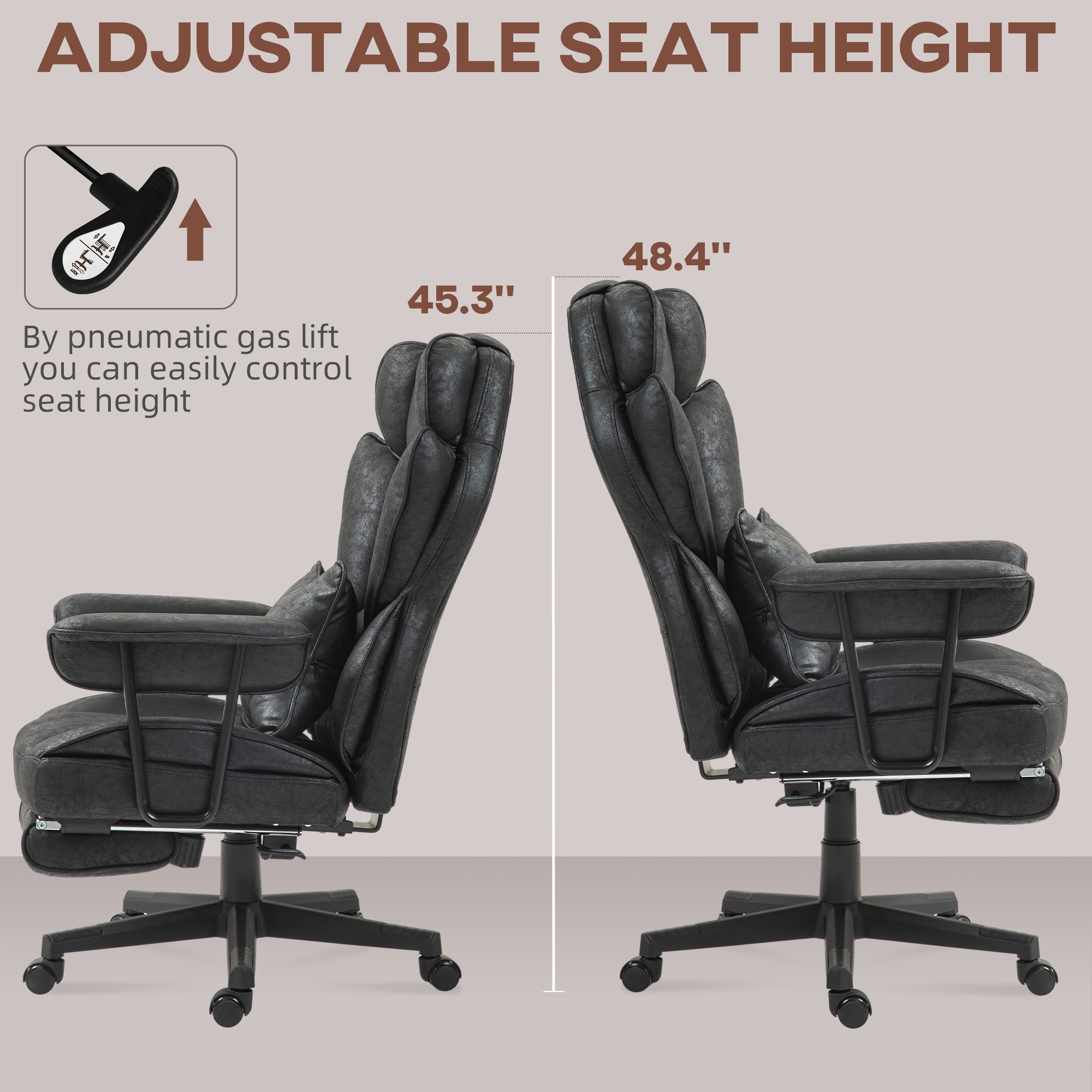396lbs. Big and Tall Office Chair, Executive Office Chair with Footrest, Lumbar Support, and Reclining Function, Black