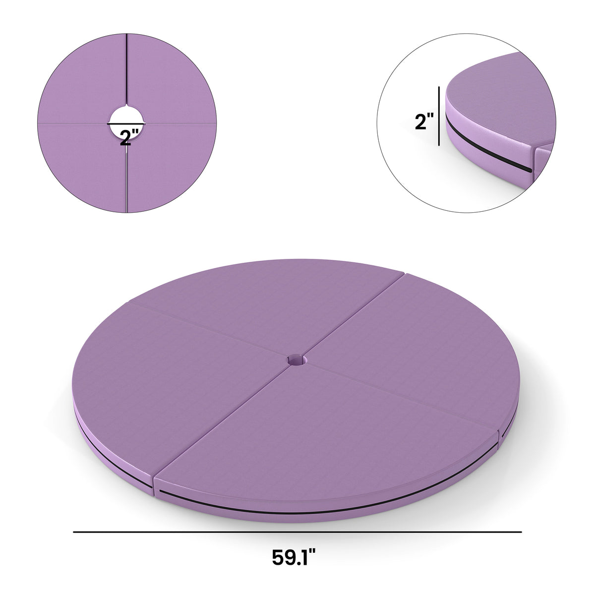 Pole Dance Mat, 2"T x 5'W Folding Pole Crash Mat for Home, Lightweight and Foldable, Light Purple