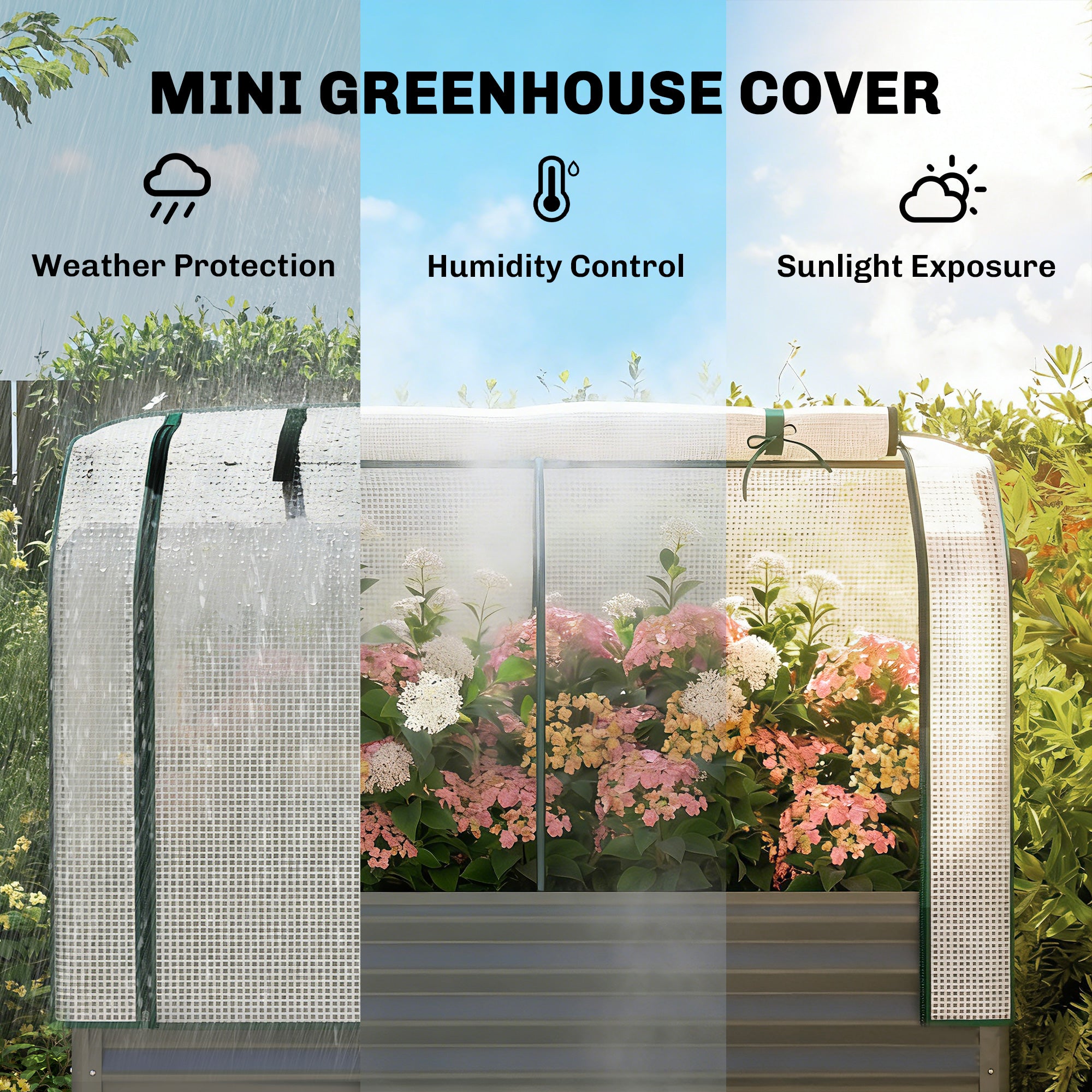 Galvanised Raised Garden Bed with Greenhouse Cover, Metal Elevated Garden Bed with Bed Liner, Bottom Shelf, Dark Gray - Dark Gray - Image 4