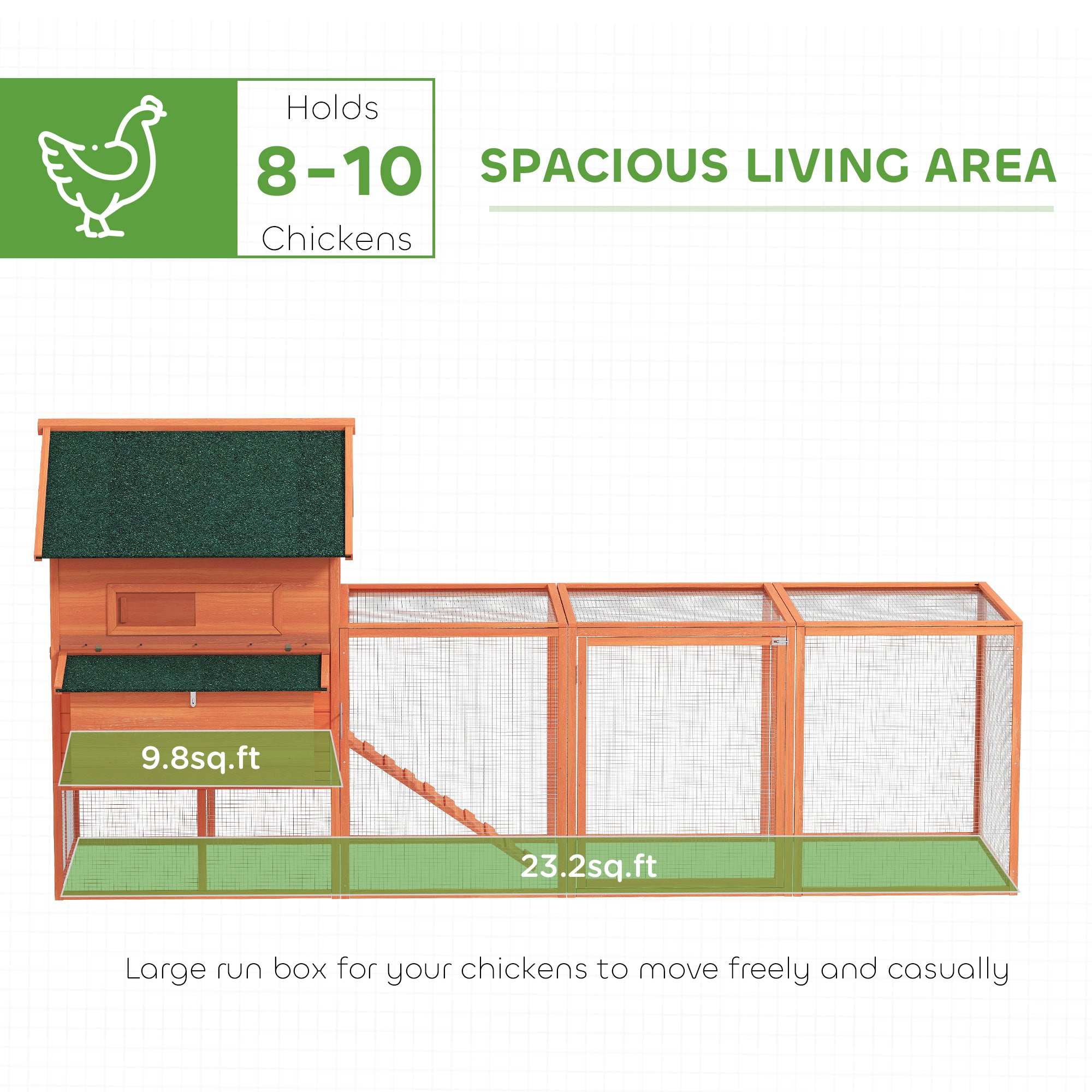 137" Wooden Chicken Coop for 8-10 Chickens, Backyard, Orange - Orange - Image 4