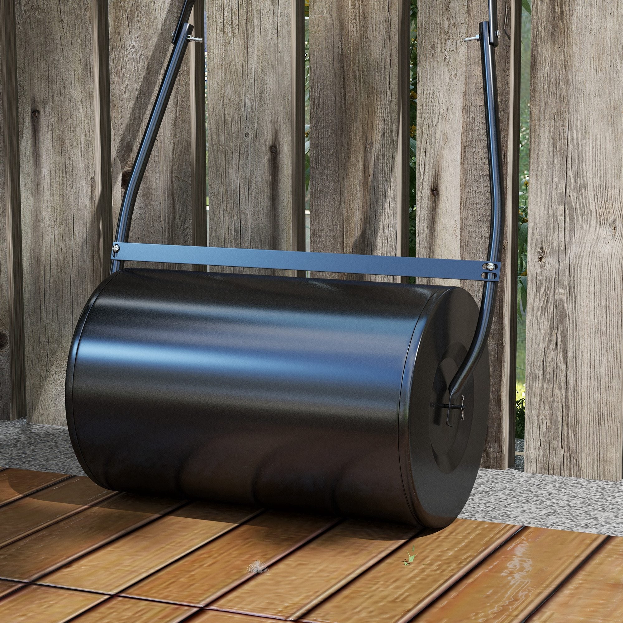 38L Heavy Duty Push/Tow Poly Lawn Roller, U-handle Garden Roller Filled with Water or Sand - Black - Image 8