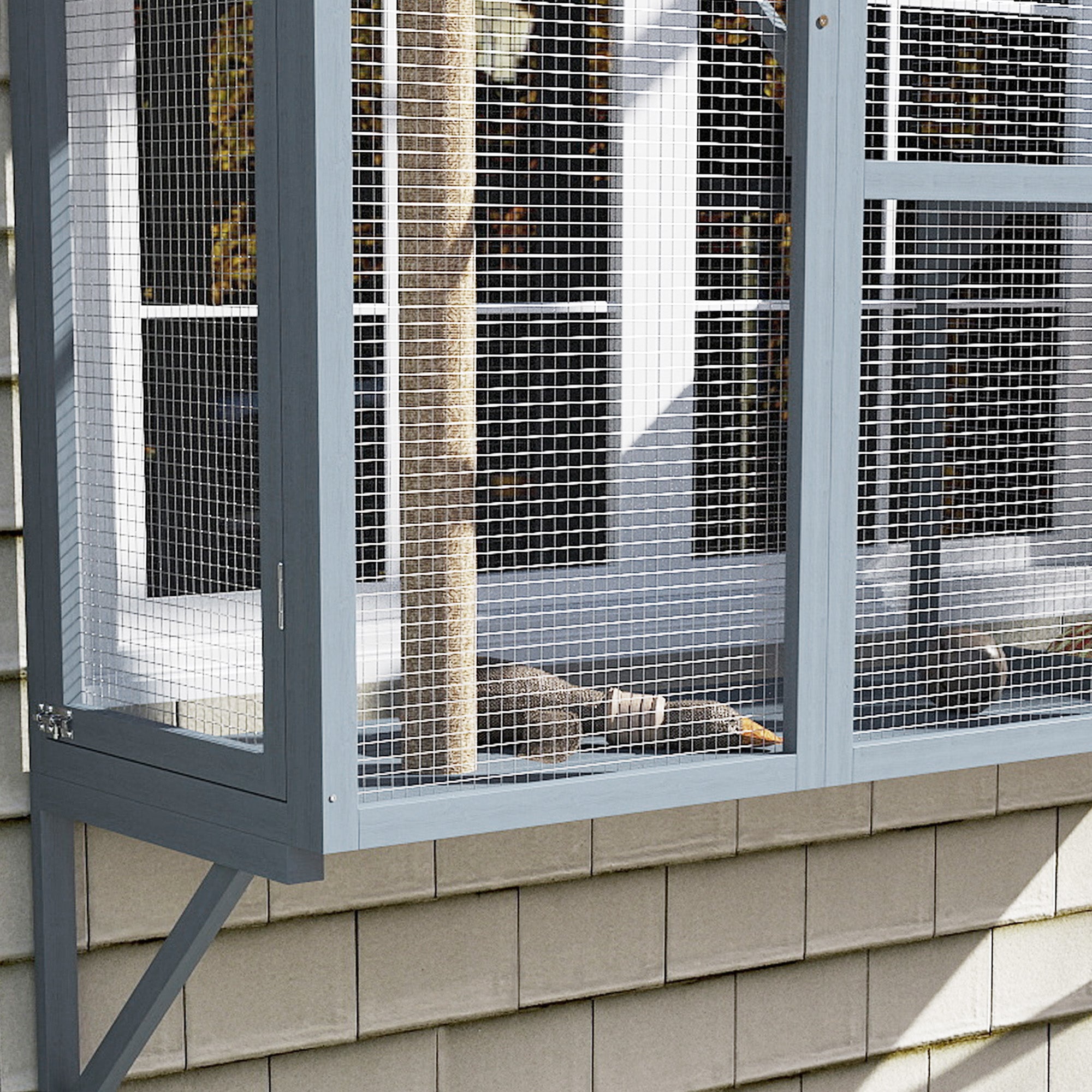Catio Outdoor, Window Catio for 2-3 Large Indoor Cats w/ 2 Jumping Platforms, Scratching Post, for Playing, Napping - Gray - Image 8