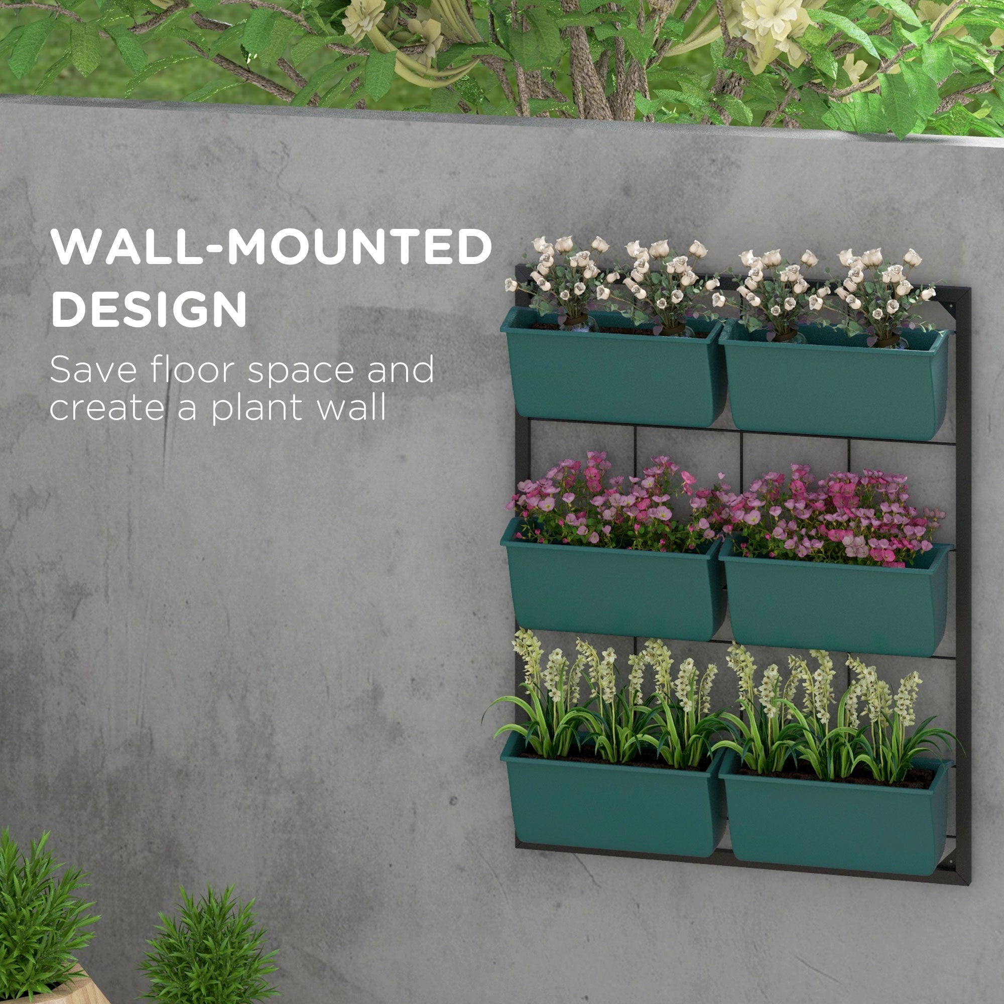 3-Tier Hanging Planter with 6 Pots for Indoor and Outdoor Use, Wall Planter, Self Draining & Wall Mounted, Green - Green - Image 4