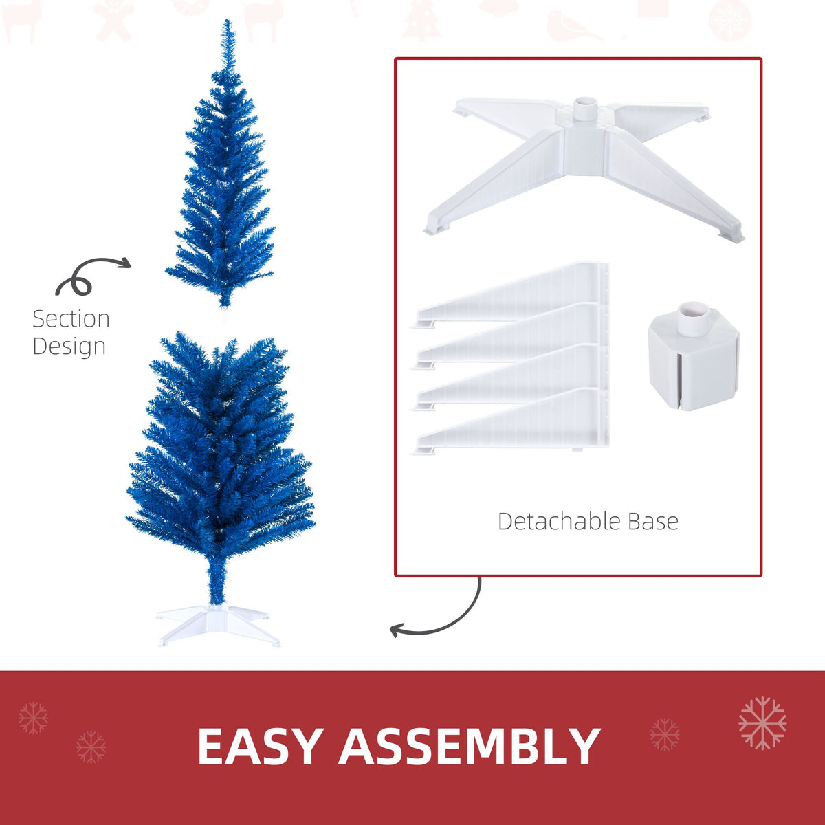 5FT Decorated Christmas Tree, Pencil Christmas Tree with 294 Realistic Branch Tips and Plastic Stand, Blue