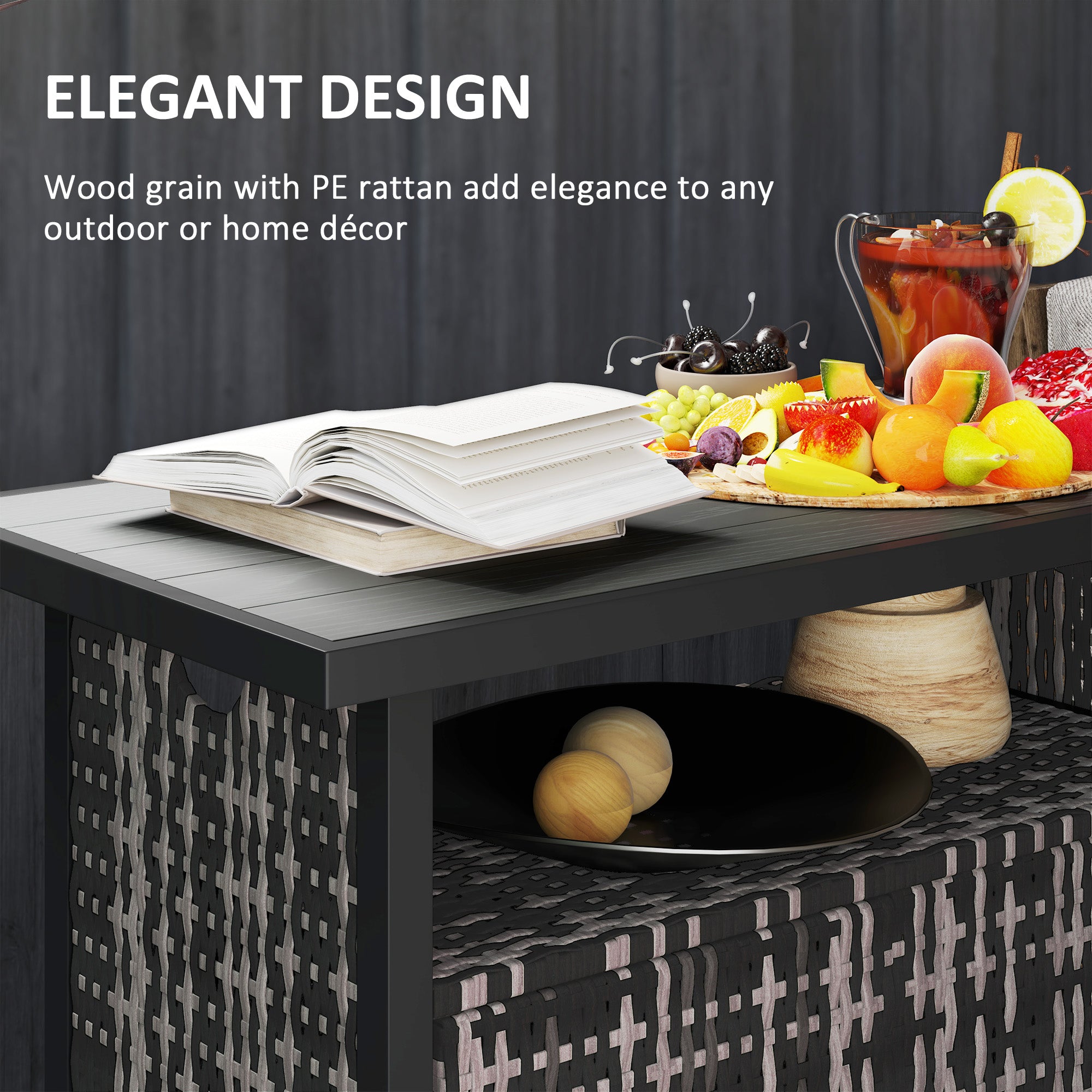 Outdoor Pool Towel Storage Cabinet Organizer, Outdoor Bar Table with Shelf and Cabinet, Pool Towel Holder Pool Valet with Weather-Resistant PE Rattan and Steel Frame, Mixed-Gray - Mixed-Gray - Image 7