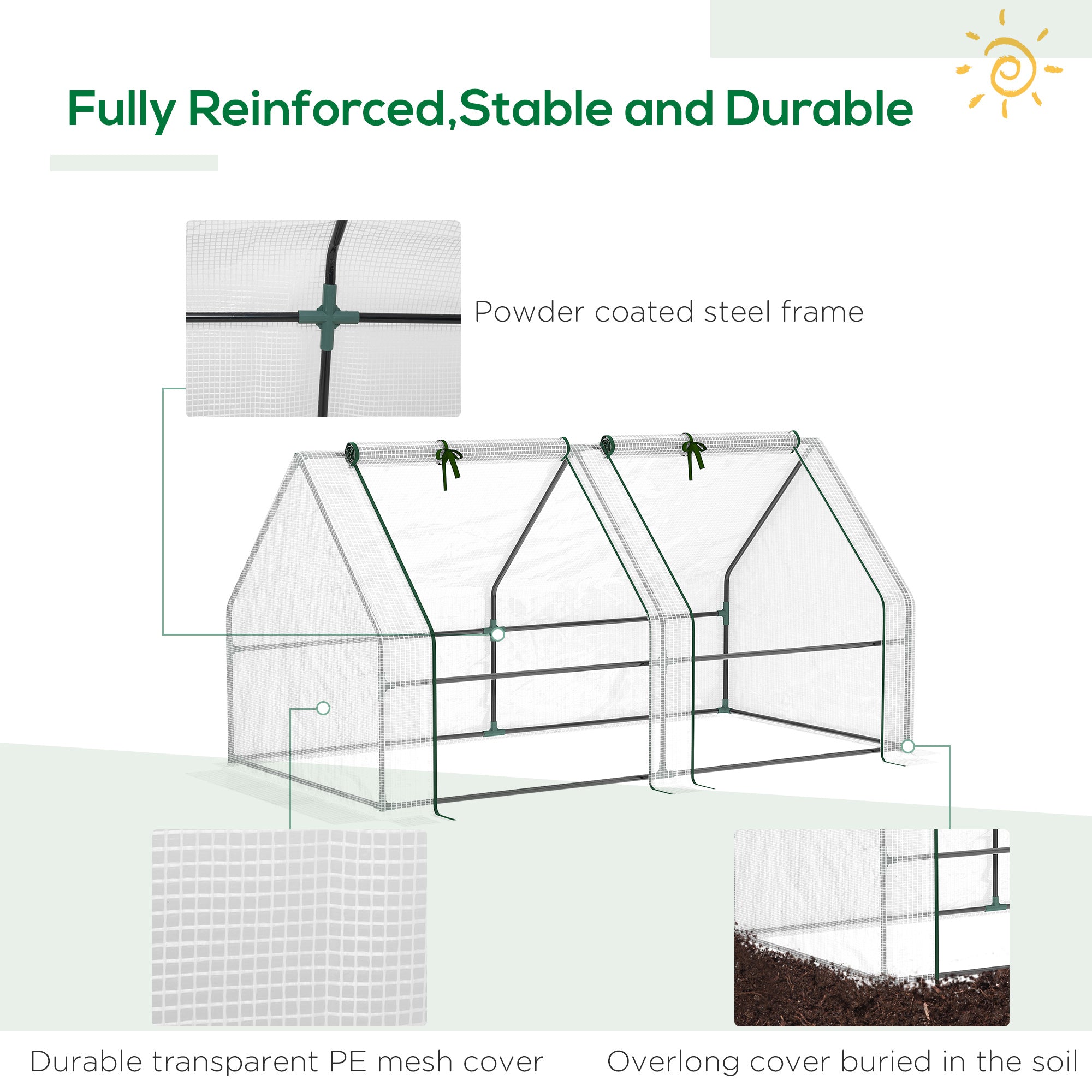 Portable Mini Greenhouse, Outdoor Garden with Large Zipper Doors and Water/UV PE Cover, 6' x 3' x 3', White - White - Image 5