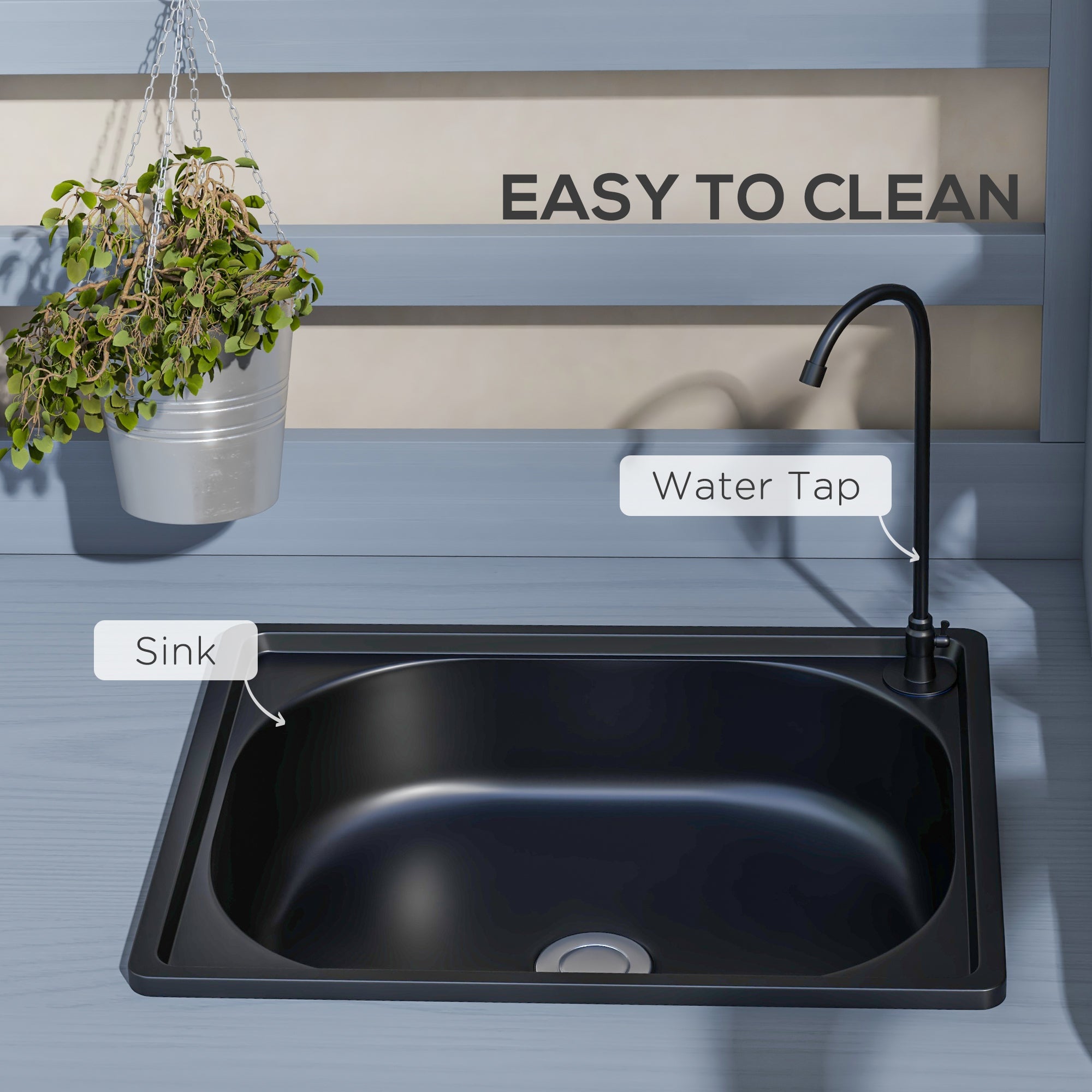 Wooden Potting Bench with Storage, Sink, Water Tap for Backyard, Patio, Balcony, Gray - Gray - Image 4