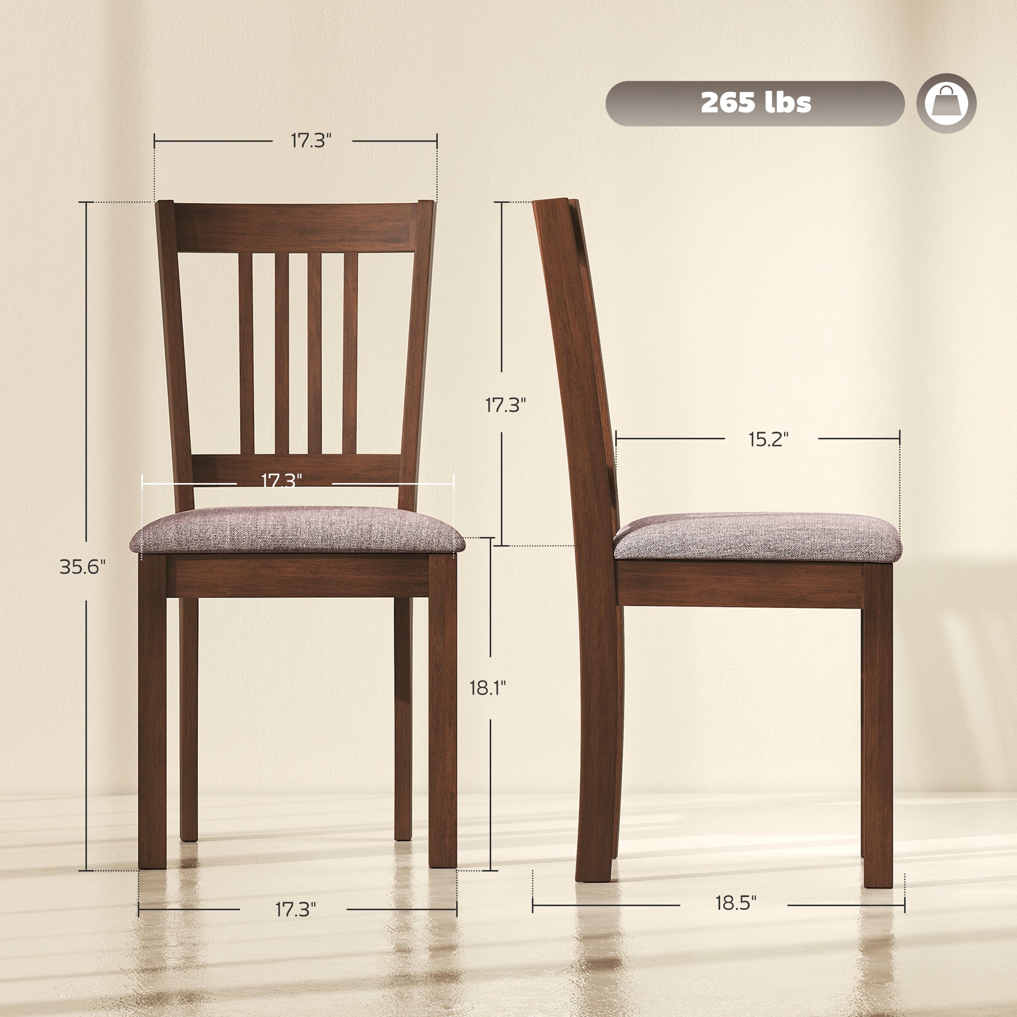 Dining Chairs Set of 2 Linen Upholstered Kitchen Chairs with Rubberwood Legs for Dining Room Living Room Walnut Taupe