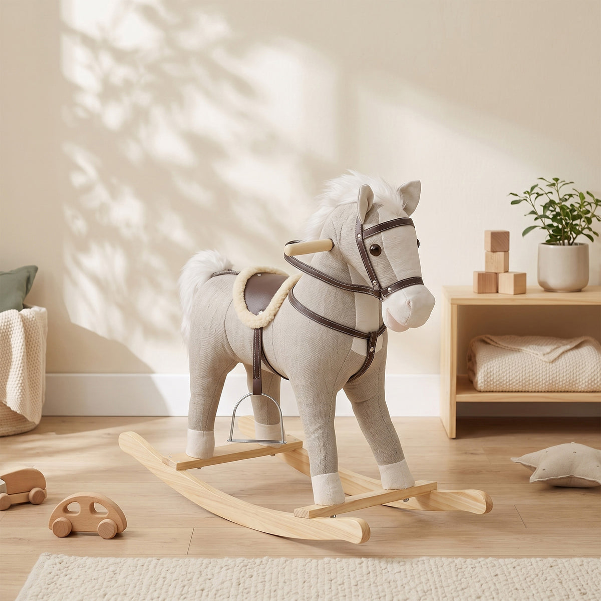 Rocking Horse, Back and Forth Rocking, Ride on Horse Toy with Sound Effects, for 12-36 Months Toddlers, Gray
