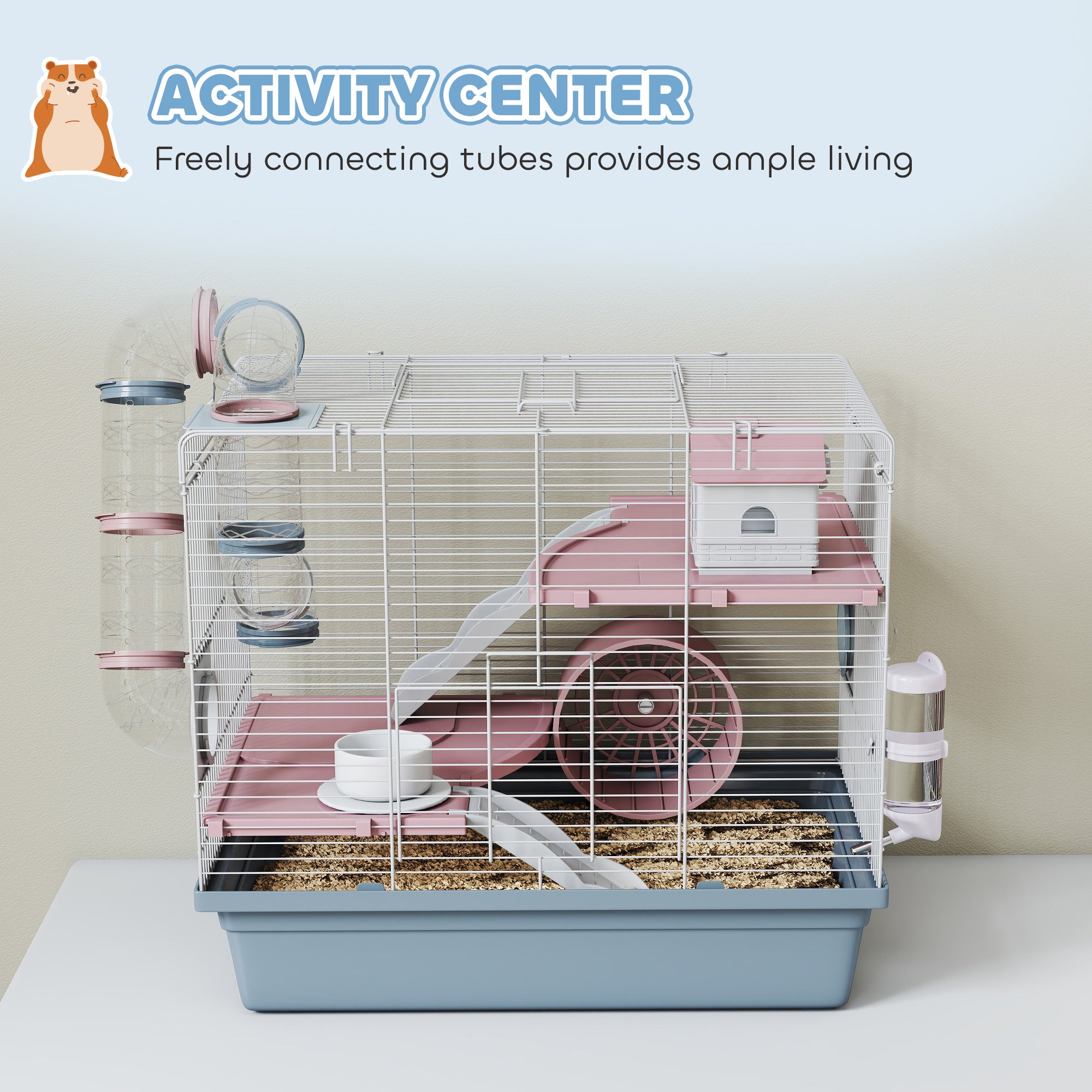 Hamster Cage, 3-Tier Small Animal Cage with Exercise Wheel, Food Bowl, Water Bottle, House, Tunnels, Ramps - Blue - Image 6