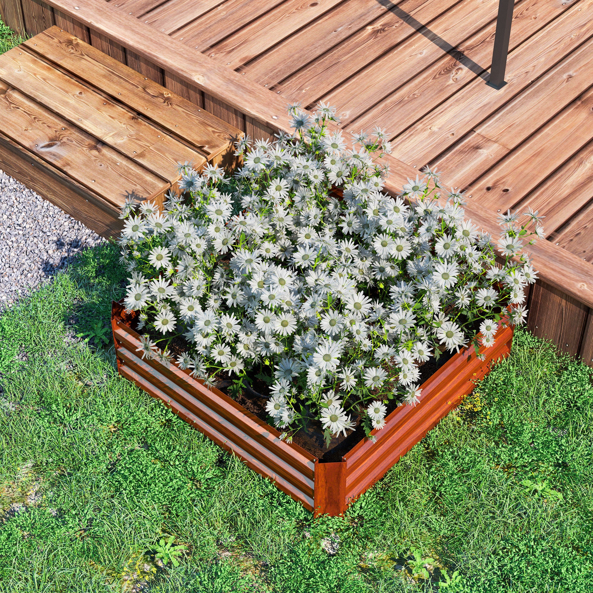 2 Piece Galvanized Raised Garden Bed, 3.3' x 3.3' x 1' Metal Planter Box for Growing Vegetables, Flowers, Herbs, Succulents, Dark Brown - Brown - Image 8