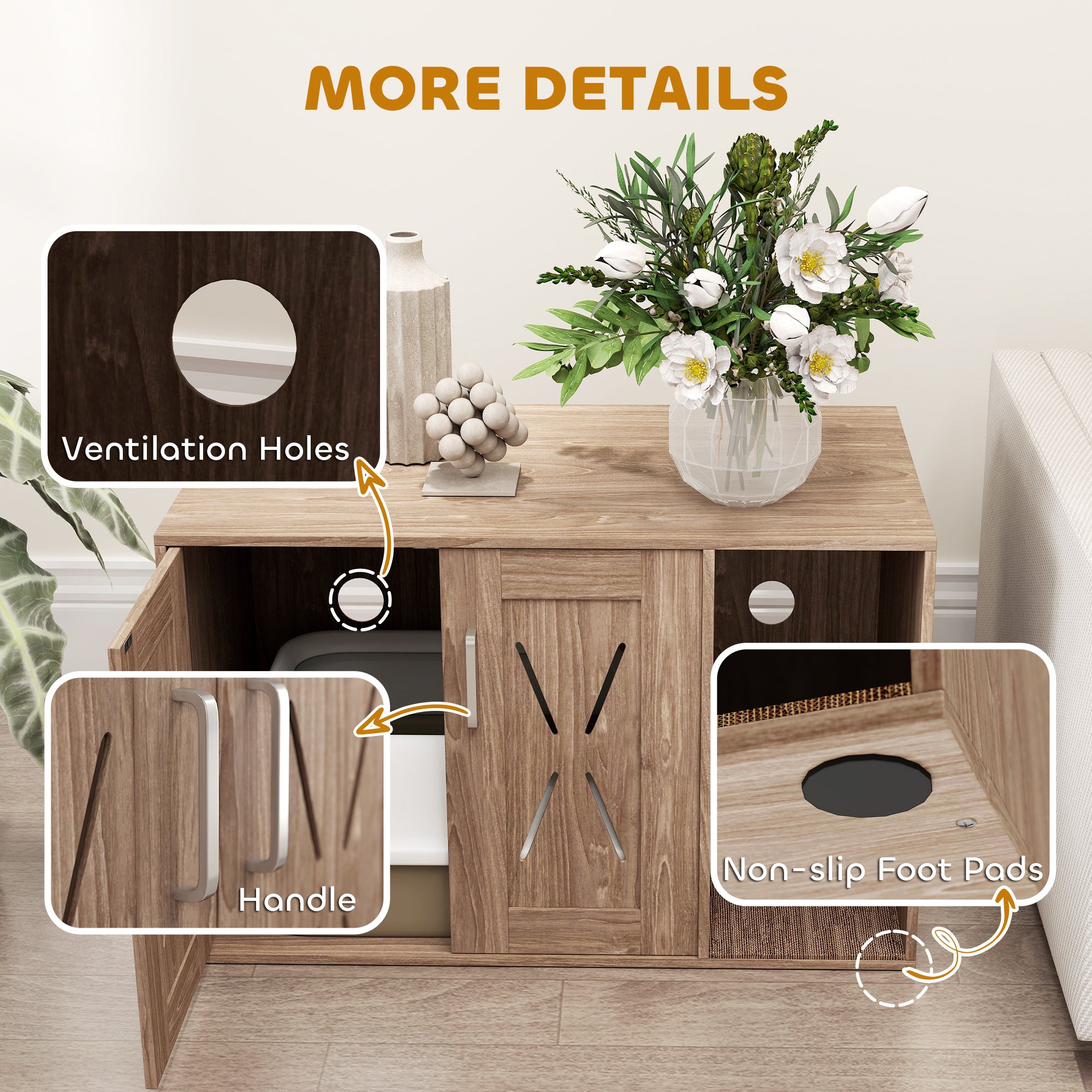 Cat Litter Box Enclosure with Scratching Board, Cat Washroom End Side Table, 31.5" x 19" x 20", Walnut Brown - Walnut - Image 7
