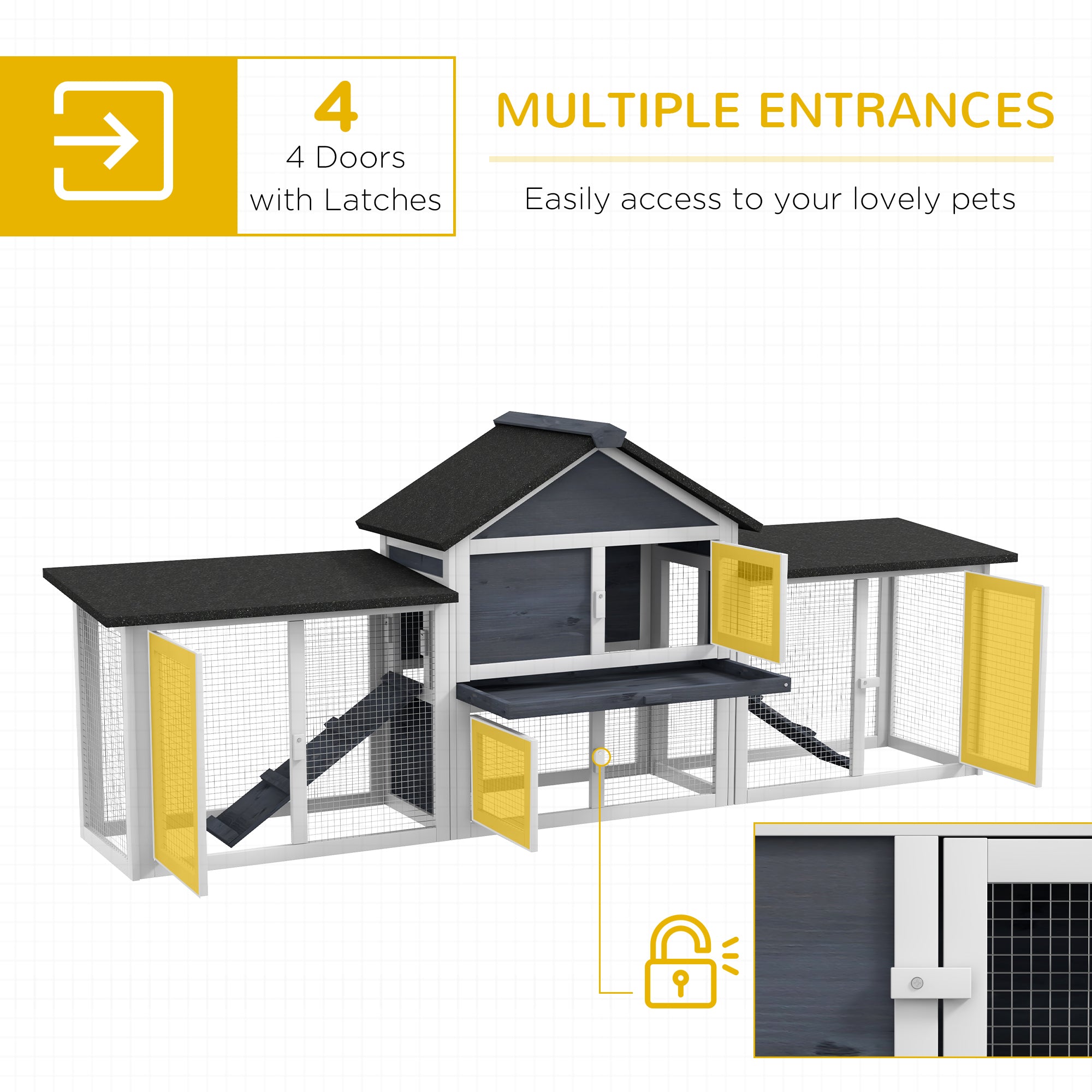 Outdoor Rabbit House 83" 2 Story Deluxe XL Wooden Rabbit Hutch, Big Bunny Cage w/ Ladder and Run, Dark Gray - Dark Gray - Image 4