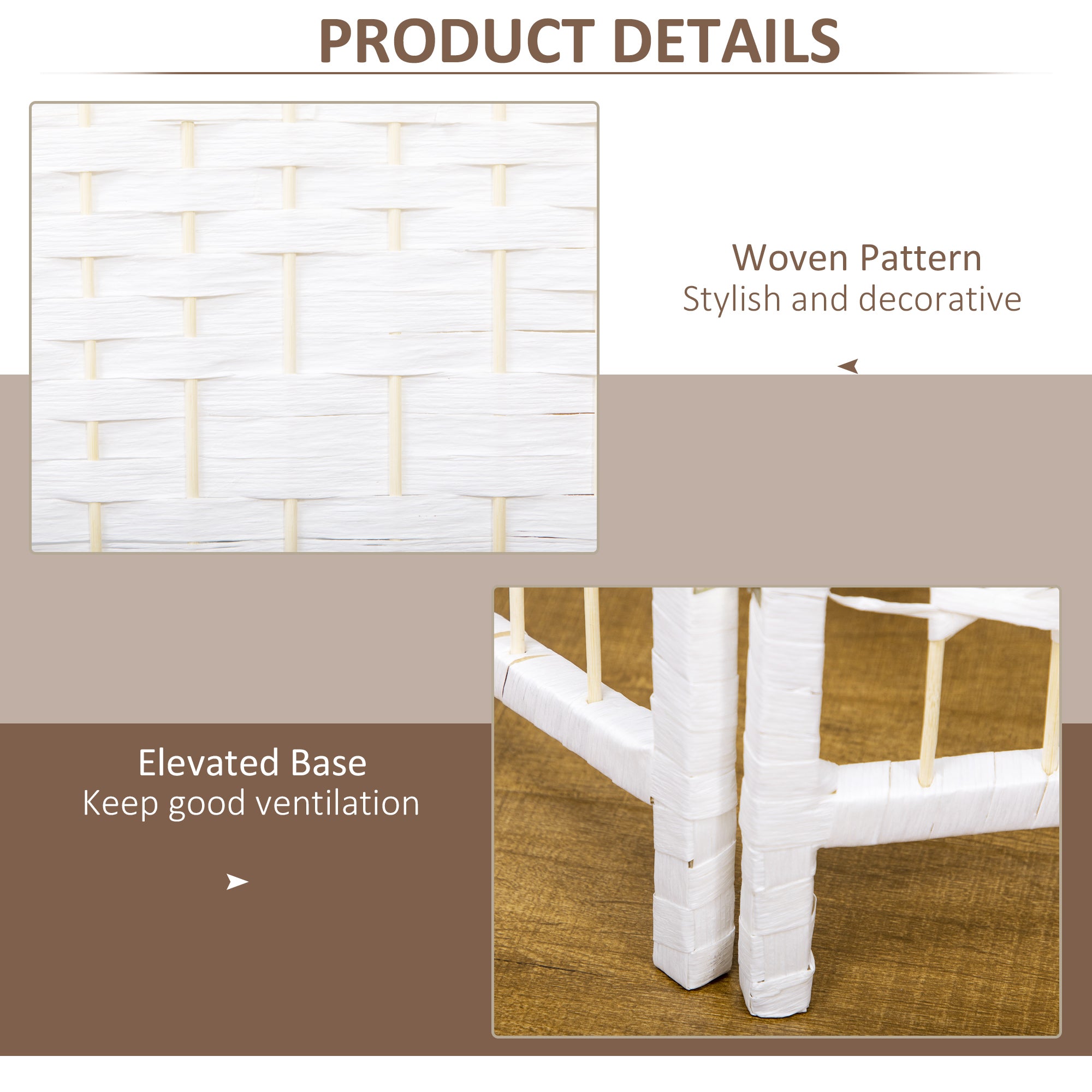 6 Panel Folding Room Divider Portable Privacy Screen Wave Fiber Room Partition for Home Office White