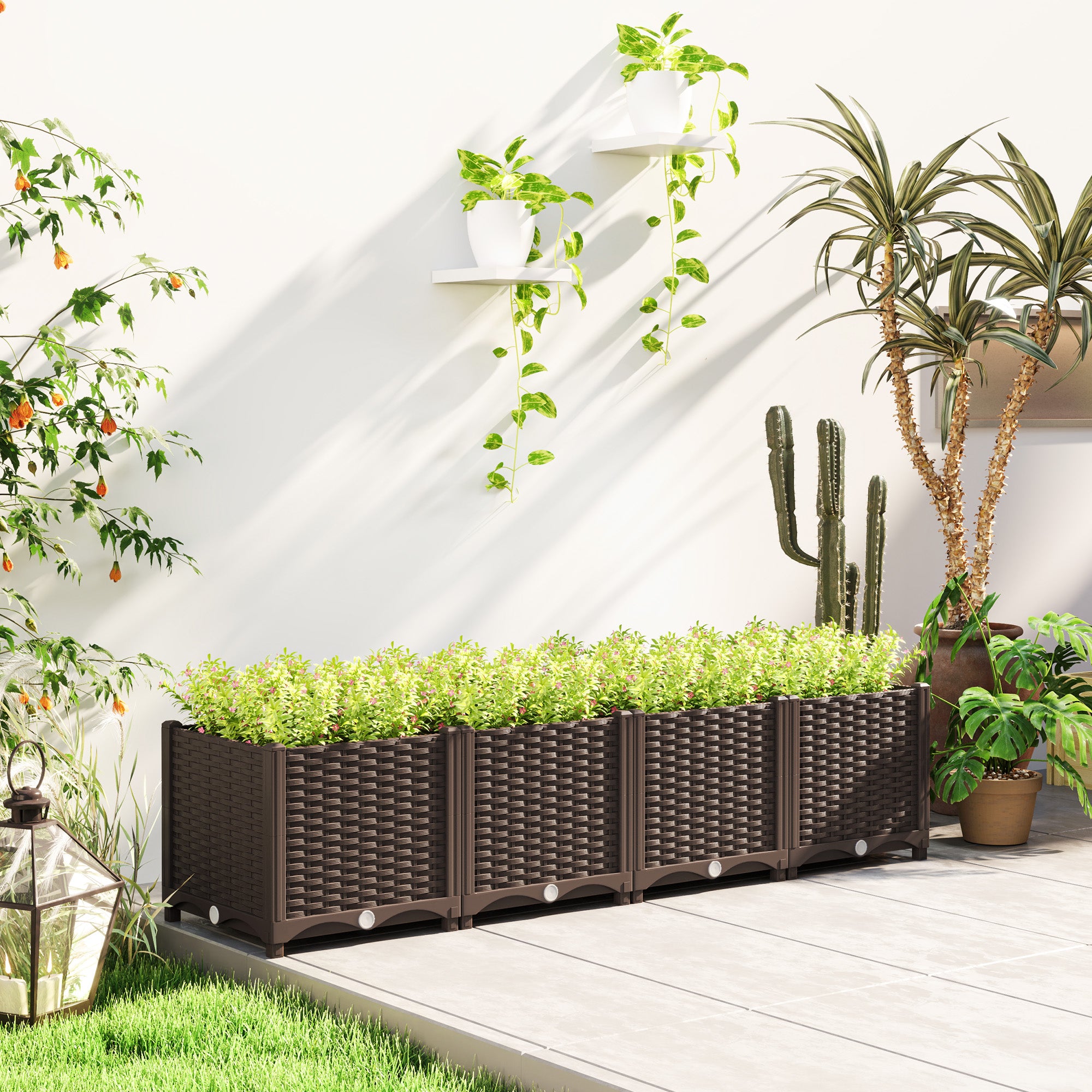 Plastic Raised Garden Bed, 5 x 1 x 1 ft Outdoor Flower Box with Drainage Holes for Vegetables, Herbs, Brown - Brown - Image 7