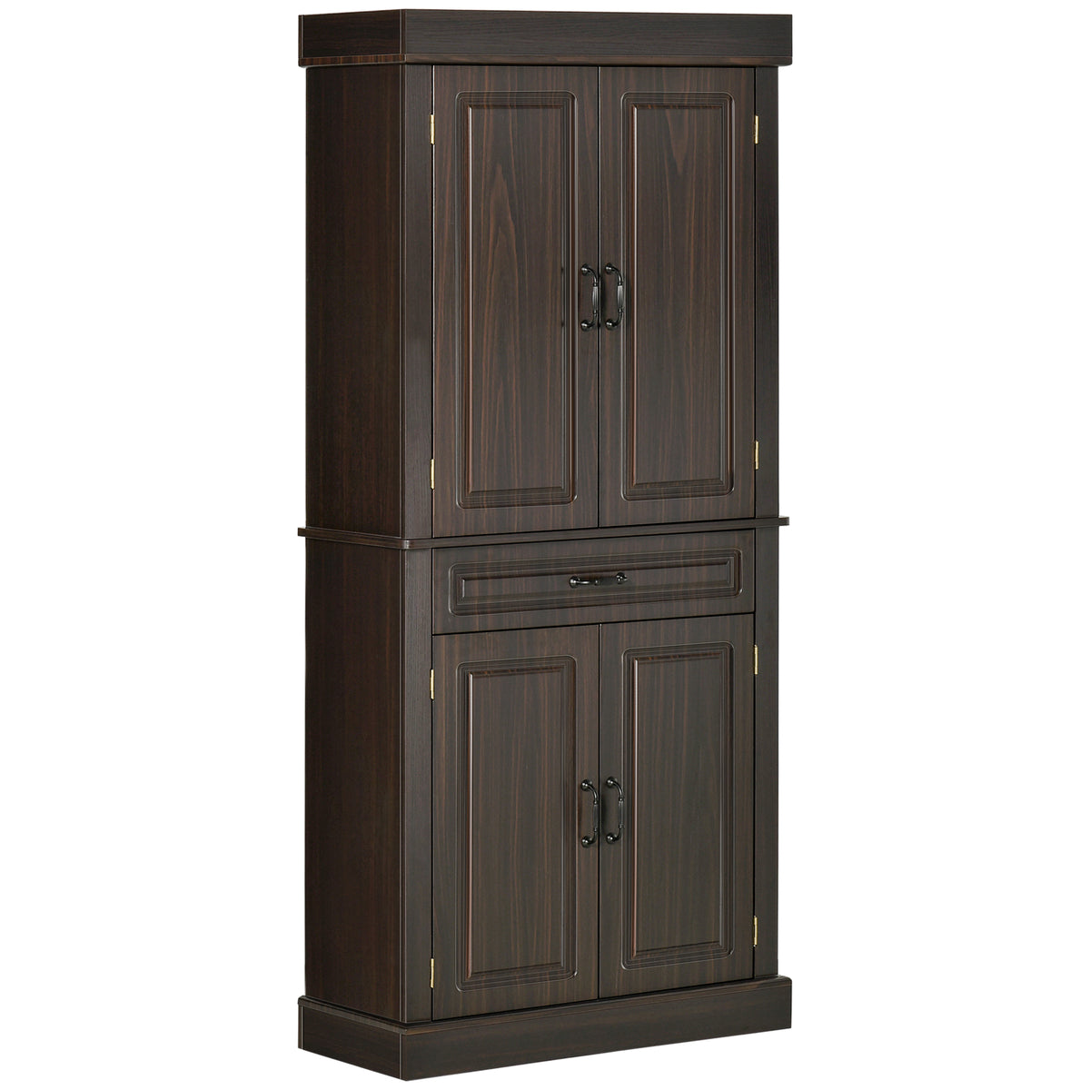 71" Freestanding Kitchen Pantry with 4 Doors and 2 Large Cabinets, Tall Storage Cabinet with Drawer, Coffee