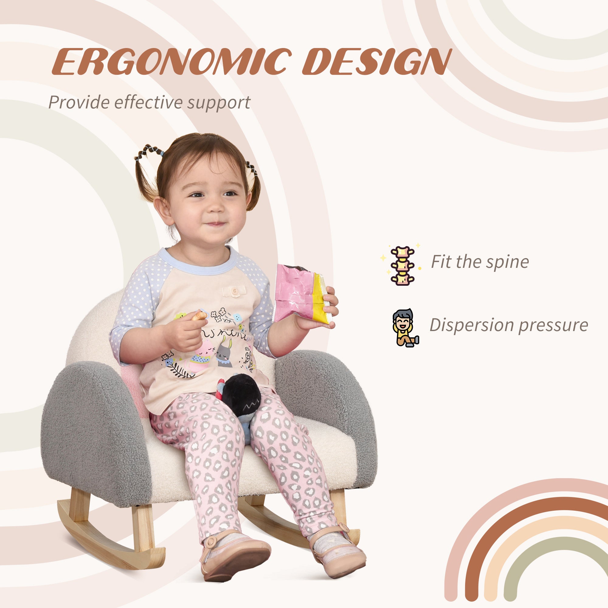 Kids Sofa, Rocking Toddler Sofa Chair, Gift for 18-36 Months, Gray