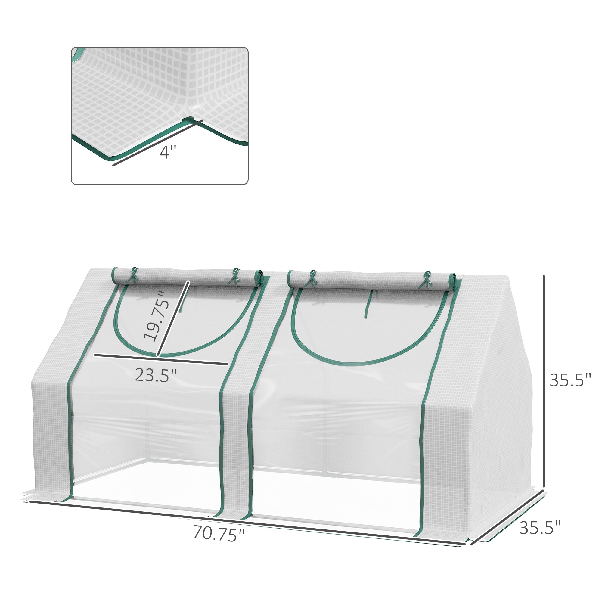 6' x 3' x 3' Portable Greenhouse, Garden Hot House with Two PE/PVC Covers and 2 Roll Up Windows, Clear - Clear - Image 3