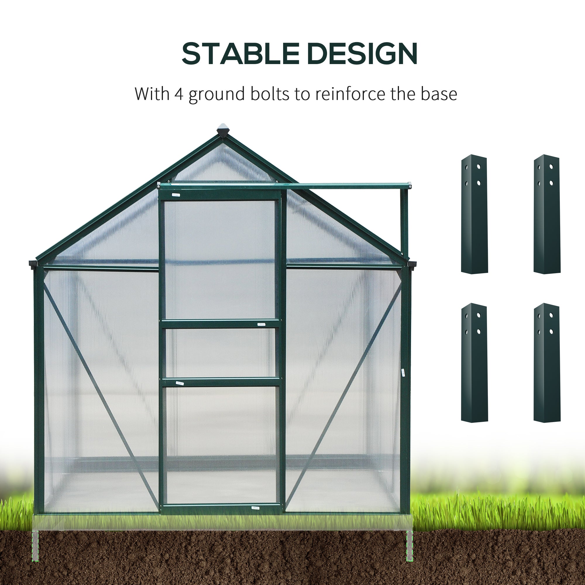 6x8 Greenhouse Polycarbonate Heavy Duty Patio Backyard, Dark Green - Dark Green - Image 6