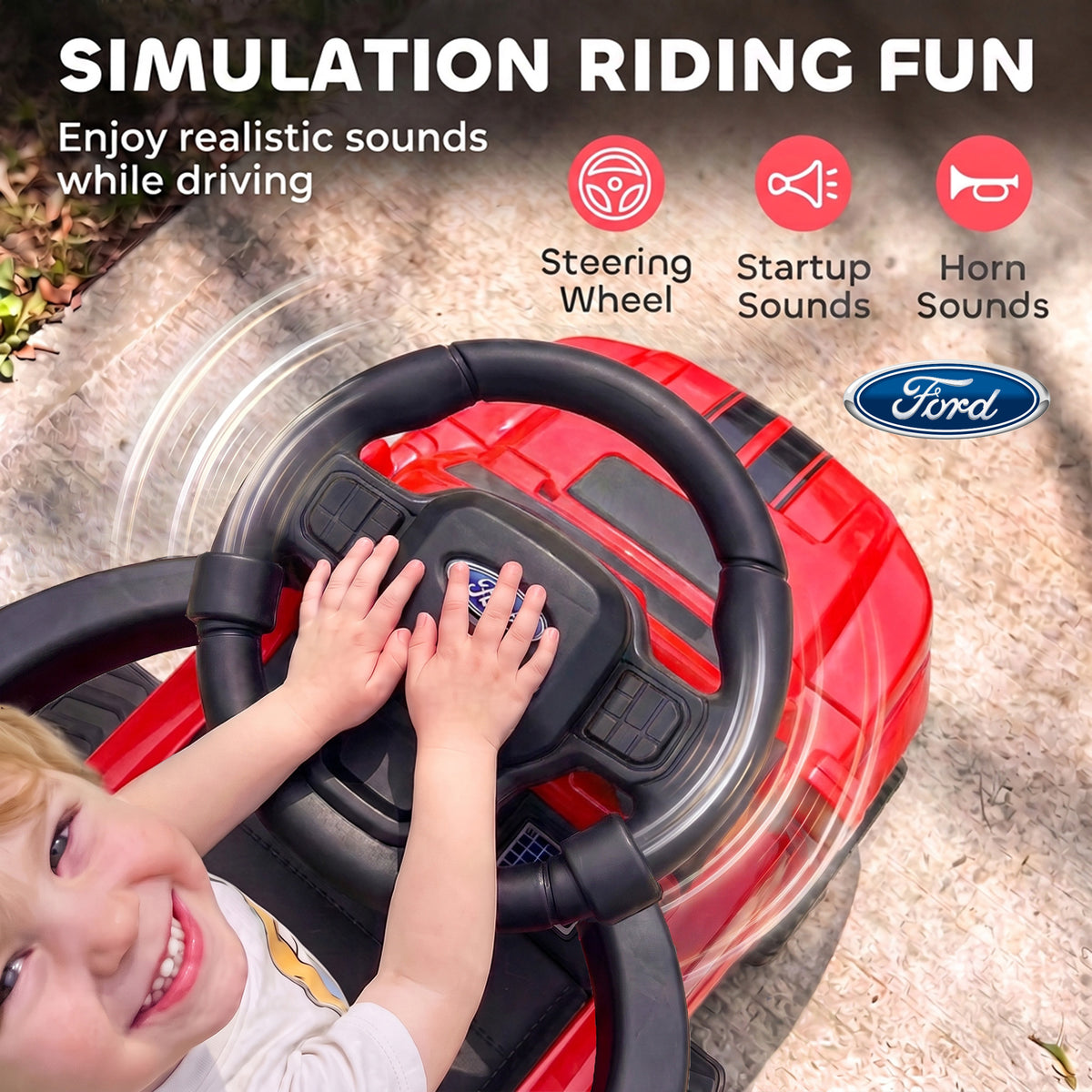 3-in-1 Push Car for 1-3, Licensed Ford Shelby Sliding Walking Car with Parent Handle, Canopy, Guardrail, Storage, Red