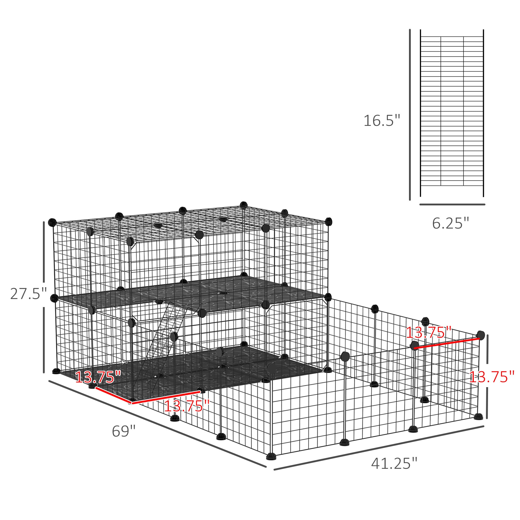 Pet Playpen with Door, Metal Mesh Cage with Mallet, Black - Black - Image 3