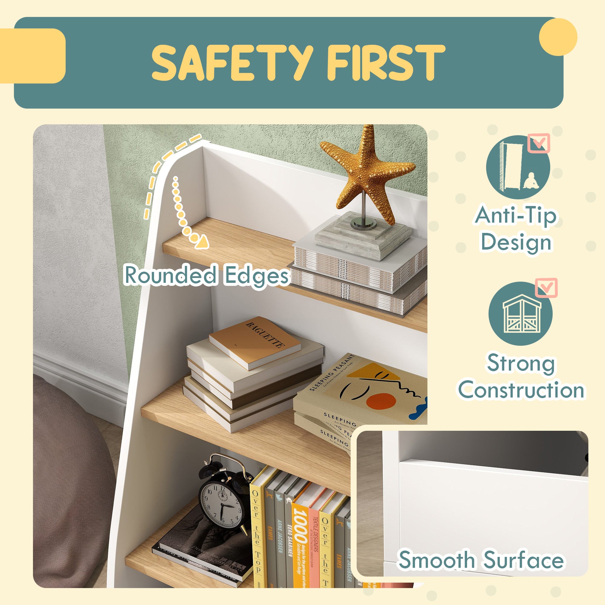 4 Tier Kids Bookshelf and Toy Storage Organizer with Book Rack, for Living Room, Kids Room, Playroom, Bedroom, White