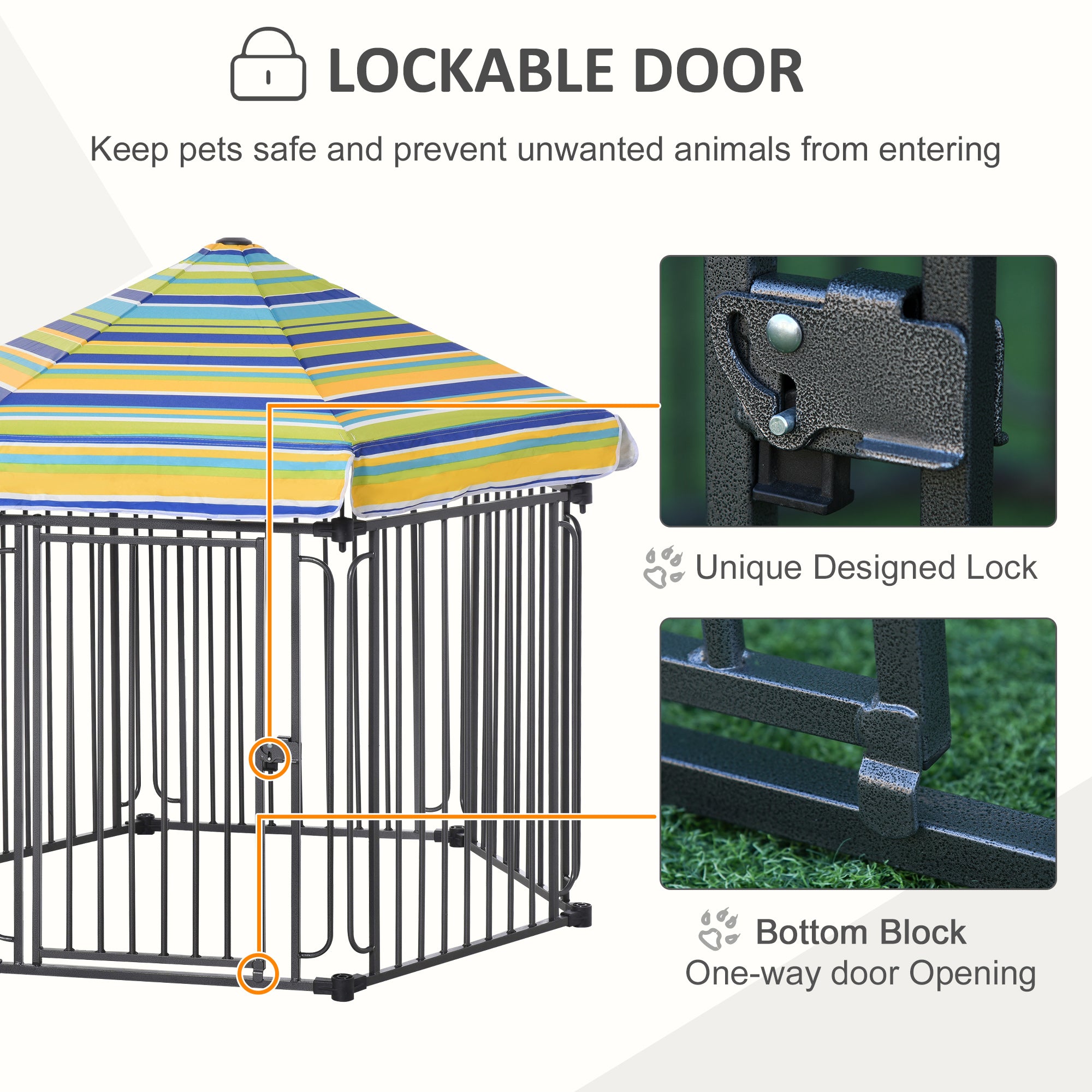 48" x 41" Heavy-Duty Metal Dog Playpen, Outdoor Pet Cage Kennel, Puppy Exercise Fence Barrier with Weather-Resistant Polyester Roof, Locking Door, & Metal Frame - Black, Multi-color - Image 5