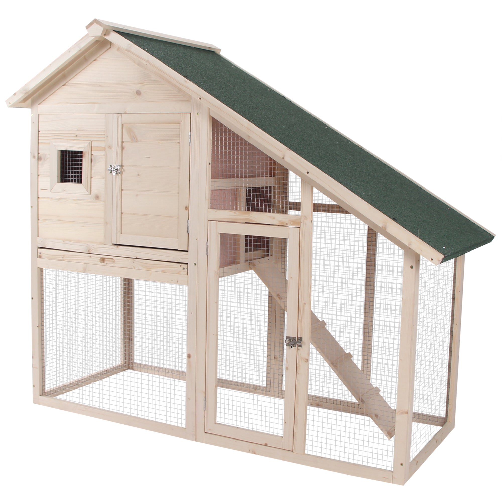 55" L 2-Tier Wooden Rabbit Hutch Bunny Cage - Natural Wood Color
