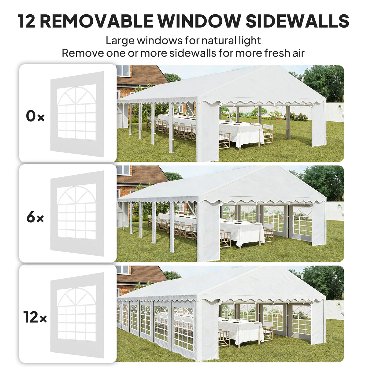 20' x 40' Party Tent, Outdoor Canopy Tent with Removable Sidewalls, 12 Windows for Parties, Wedding, Events, BBQ, White