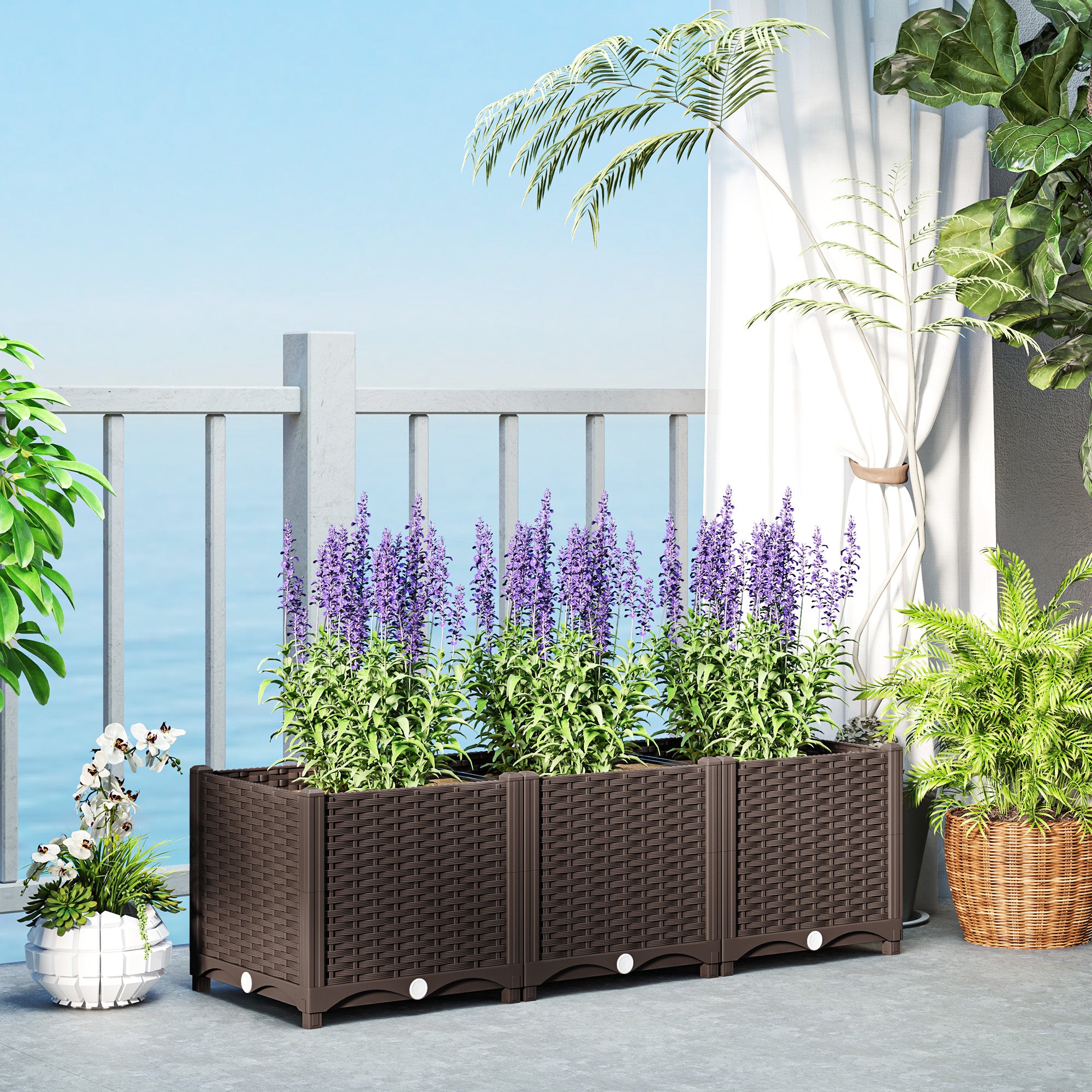 Plastic Raised Garden Bed, 4 x 1 x 1 ft Outdoor Flower Box with Drainage Holes for Vegetables, Herbs, Brown - Brown - Image 2