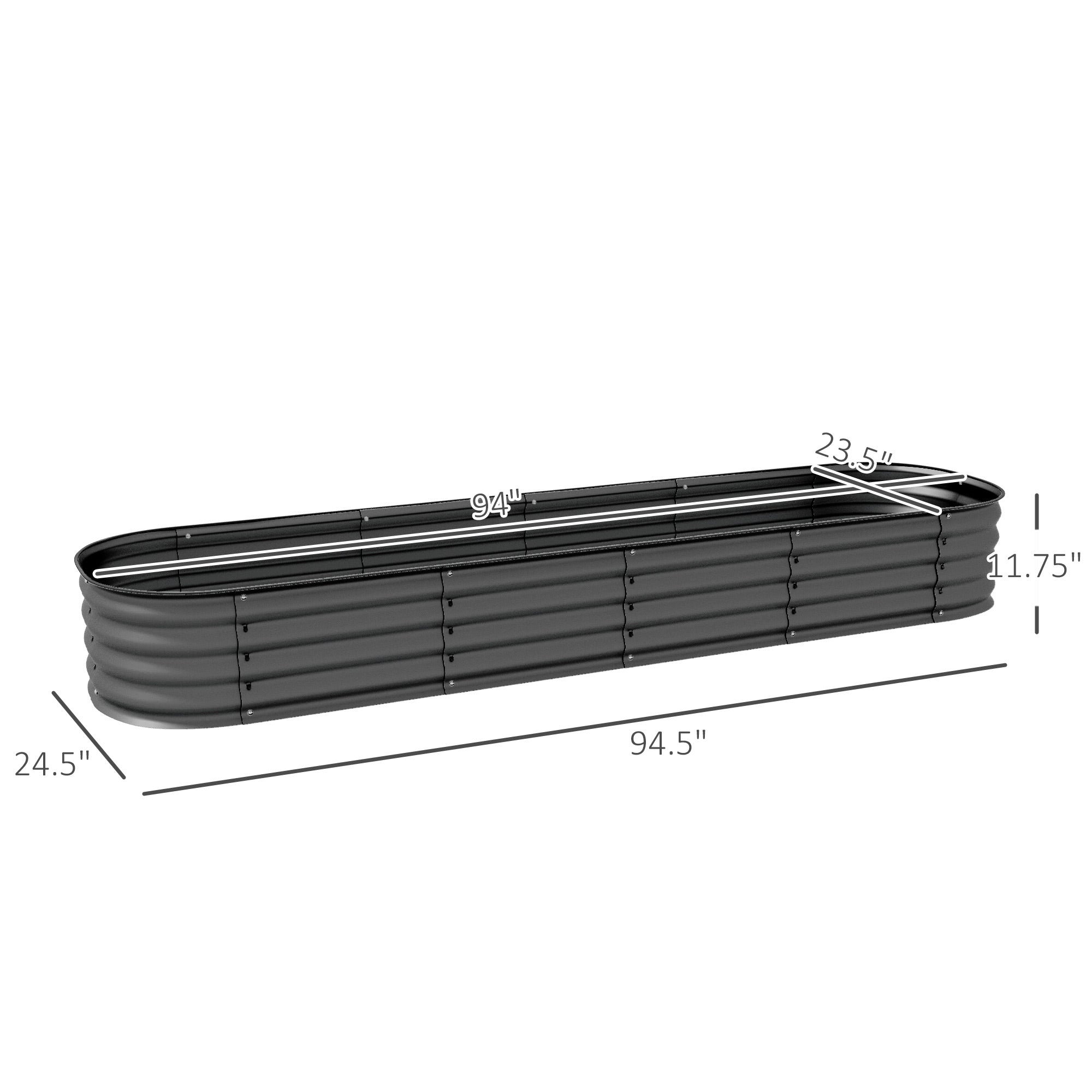 7.9' x 2' x 1' Galvanized Raised Garden Bed Kit, Metal Planter Box with Safety Edging, Dark Gray - Dark Gray - Image 3