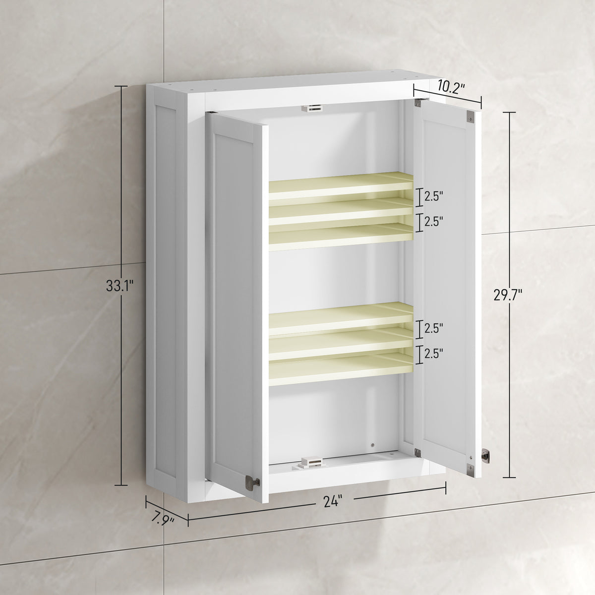 Bathroom Cabinet Wall Mounted, Modern Bathroom Wall Cabinet with 2 Doors and 2 Adjustable Shelves, White