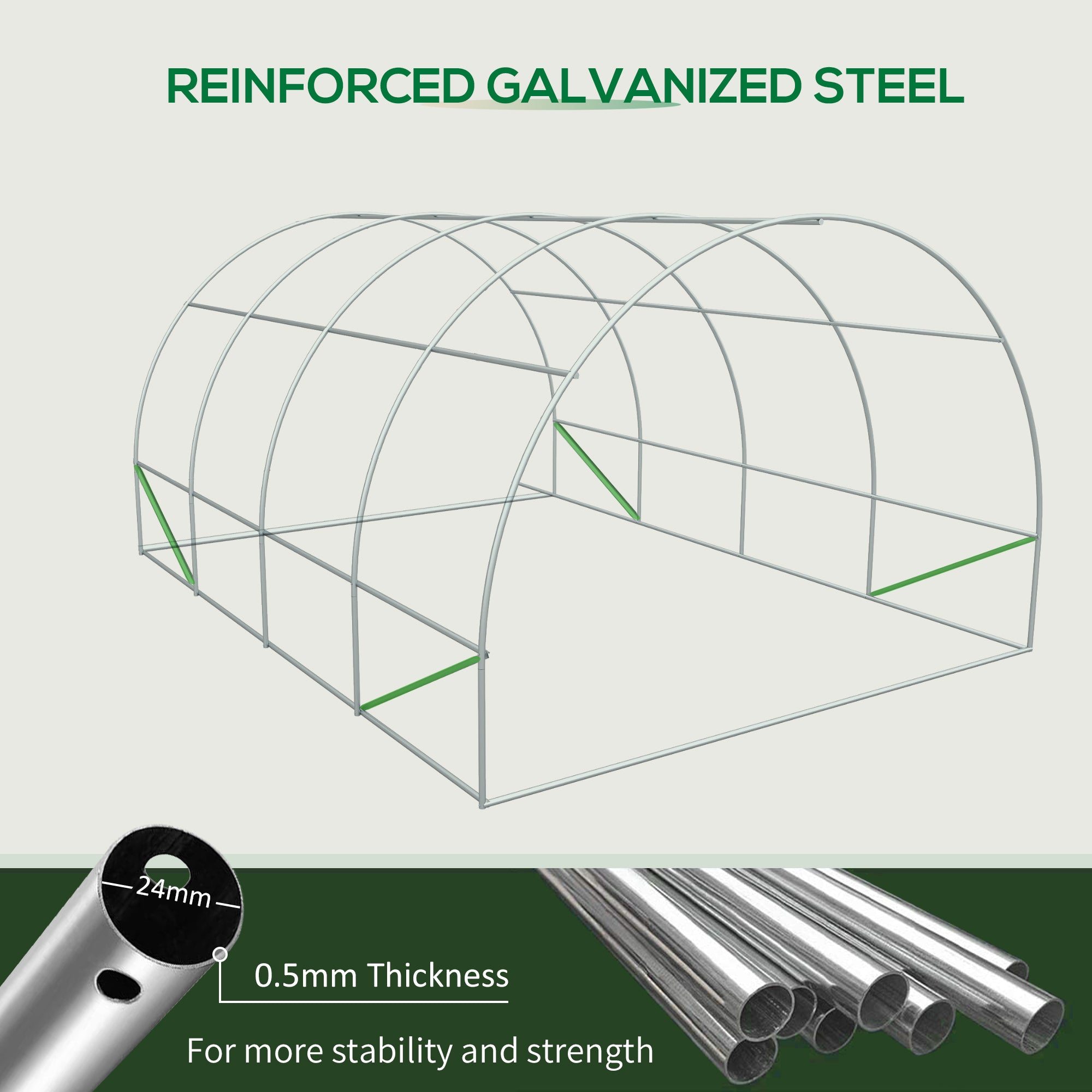 20' x 10' x 7' Walk-In Tunnel Greenhouse with Zippered Door & 8 Mesh Windows, Large Garden Green House Kit, Galvanized Steel Frame, White - White - Image 6
